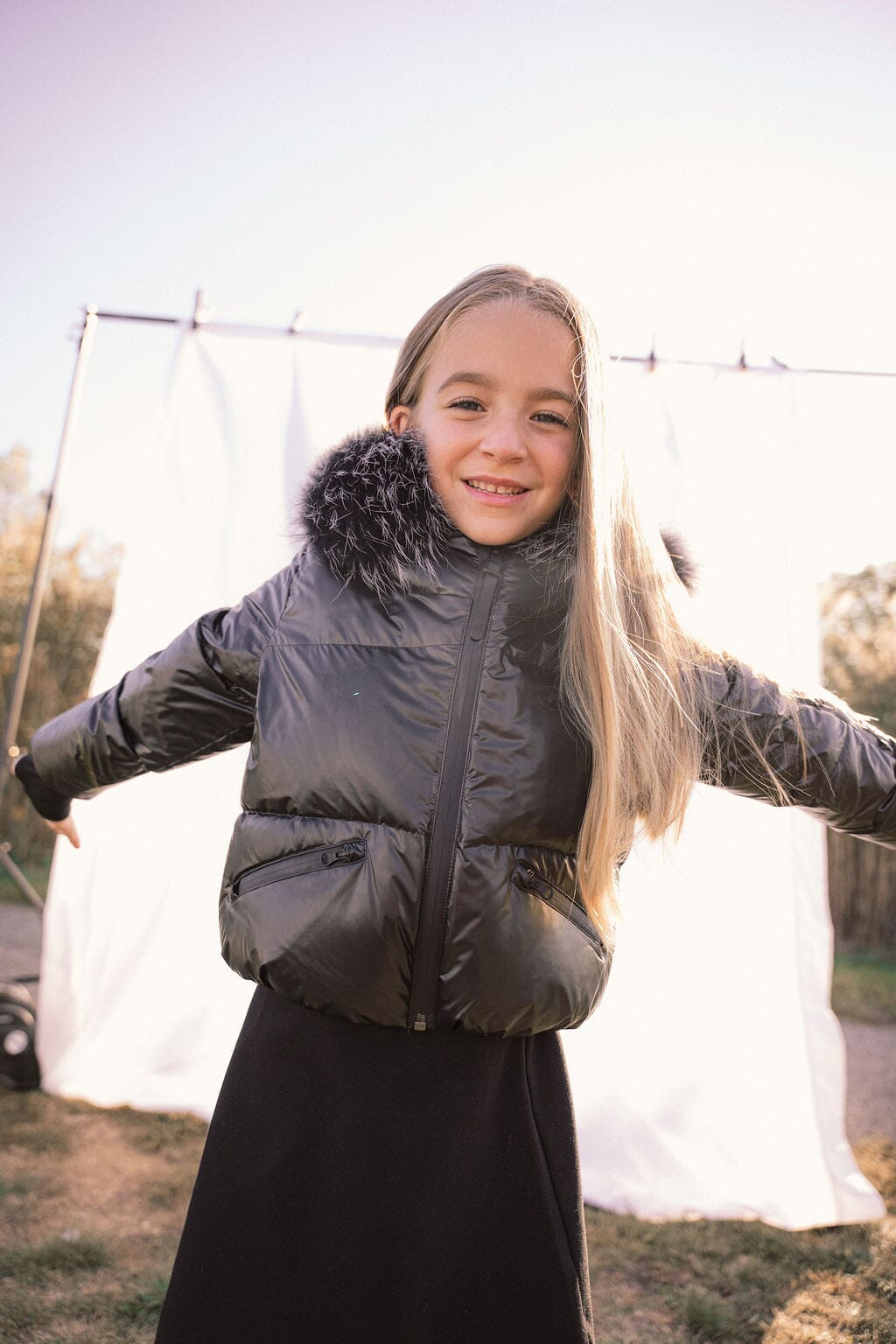 Ballad Puffer Coat Girls Down Coat - Black with Fur Coat IBIS Outerwear