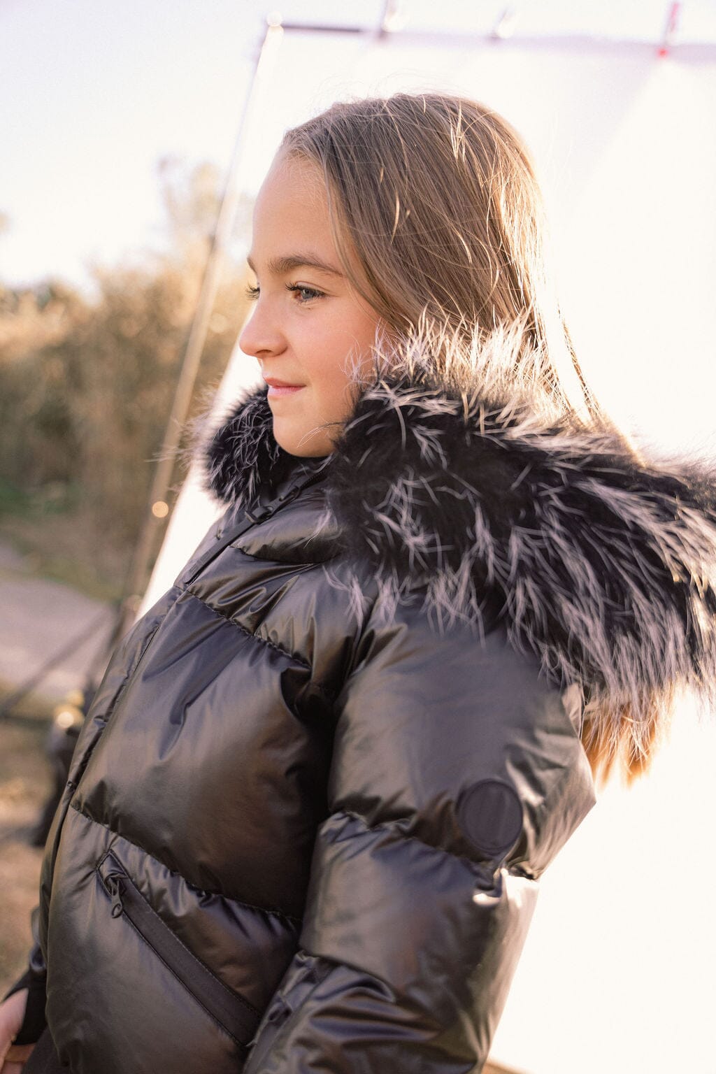 Ballad Puffer Coat Girls Down Coat - Black with Fur Coat IBIS Outerwear