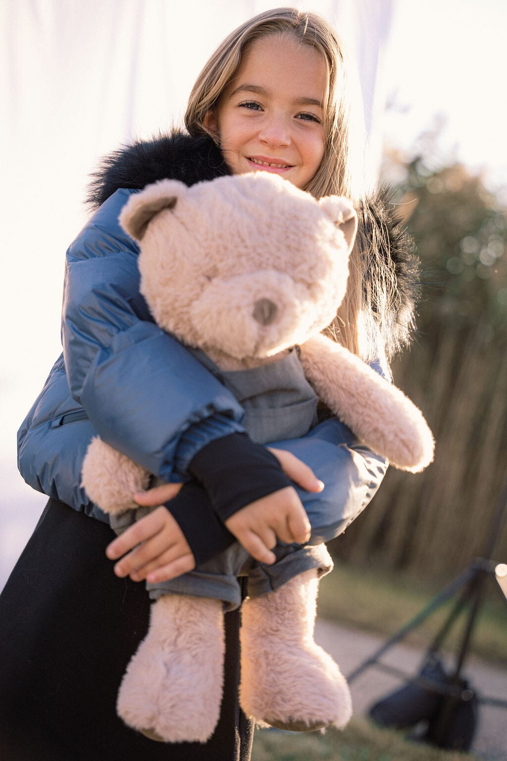 Ballad Puffer Coat Girls Down Coat - Off Blue with Fur Coat IBIS Outerwear