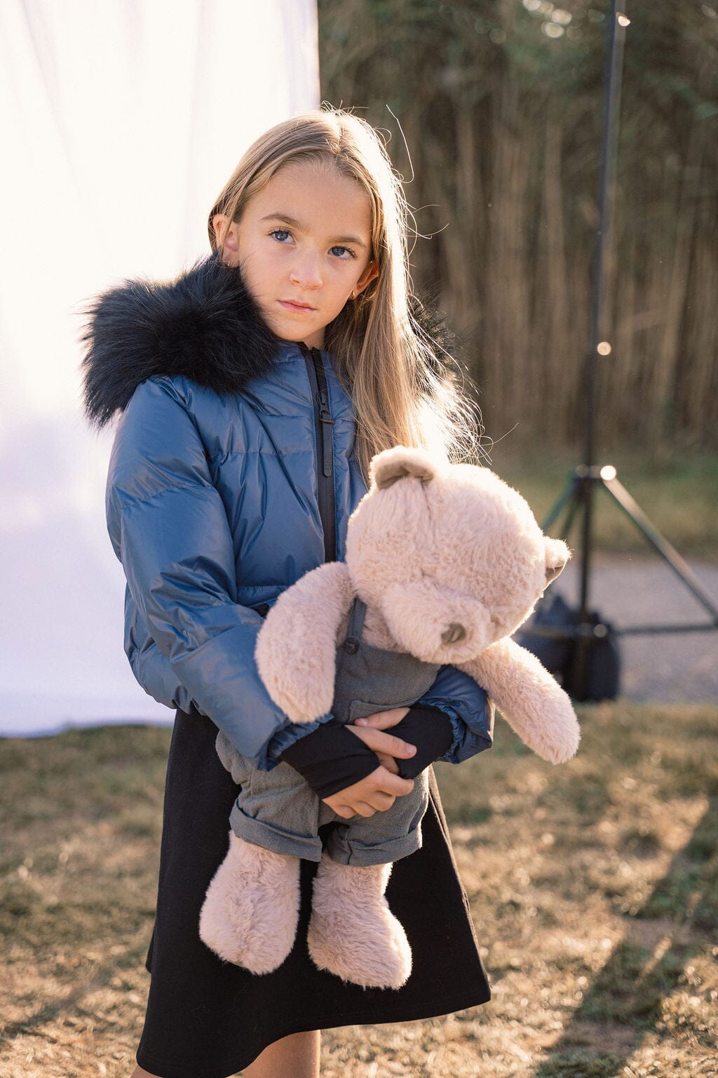 Ballad Puffer Coat Girls Down Coat - Off Blue with Fur Coat IBIS Outerwear