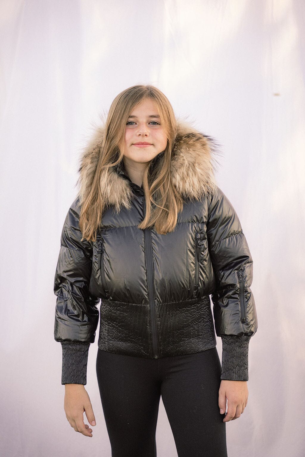 Elegy Tall Waistband Teens Down Coat - Black Leather Look Coat IBIS Outerwear