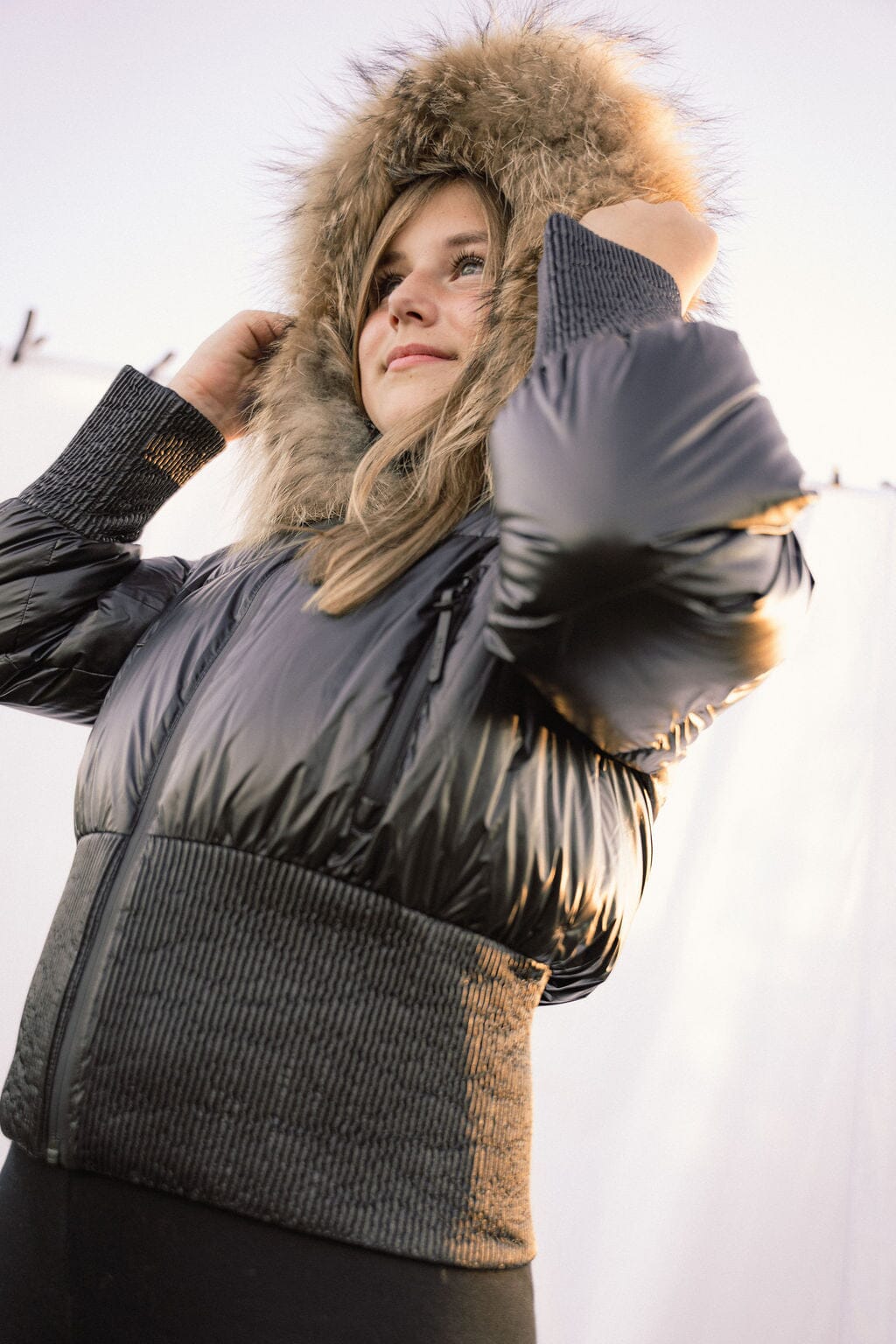 Elegy Tall Waistband Teens Down Coat - Black Leather Look Coat IBIS Outerwear