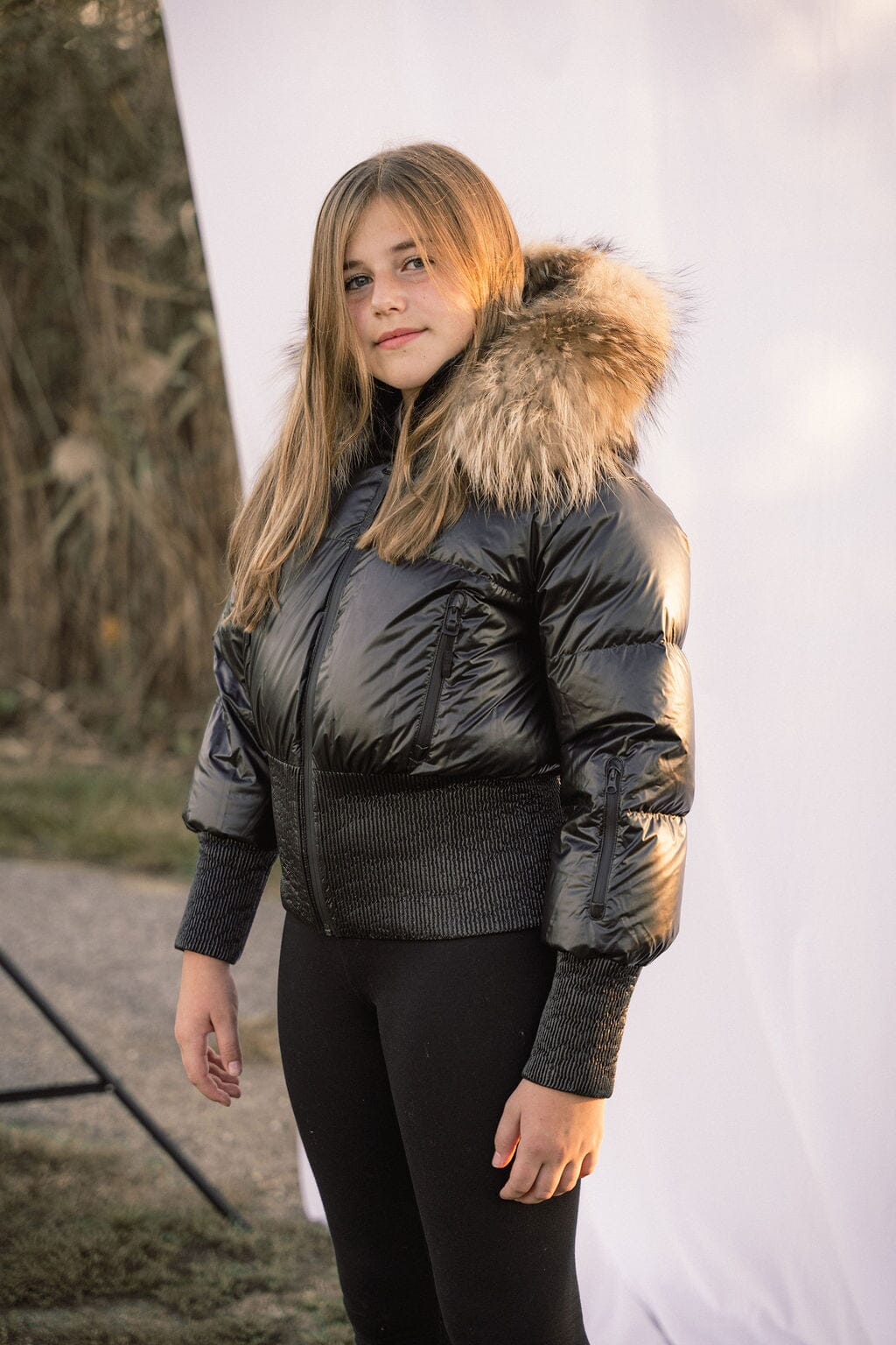 Elegy Tall Waistband Teens Down Coat - Black Leather Look Coat IBIS Outerwear