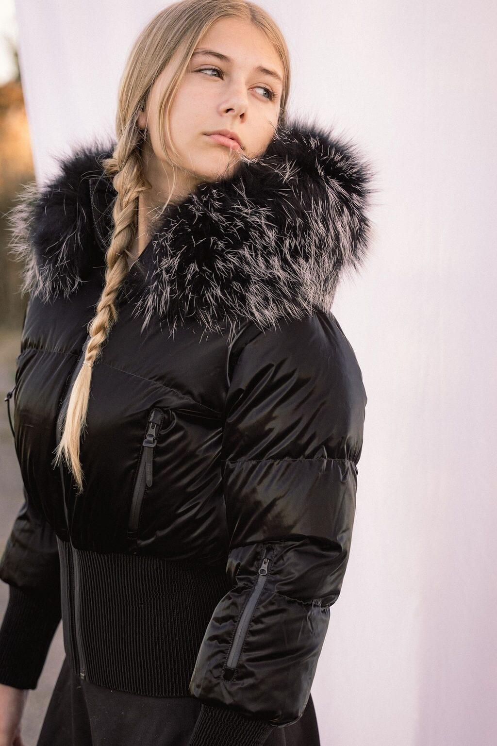 Elegy Tall Waistband Teens Down Coat - Black Liquid Shine Coat IBIS Outerwear