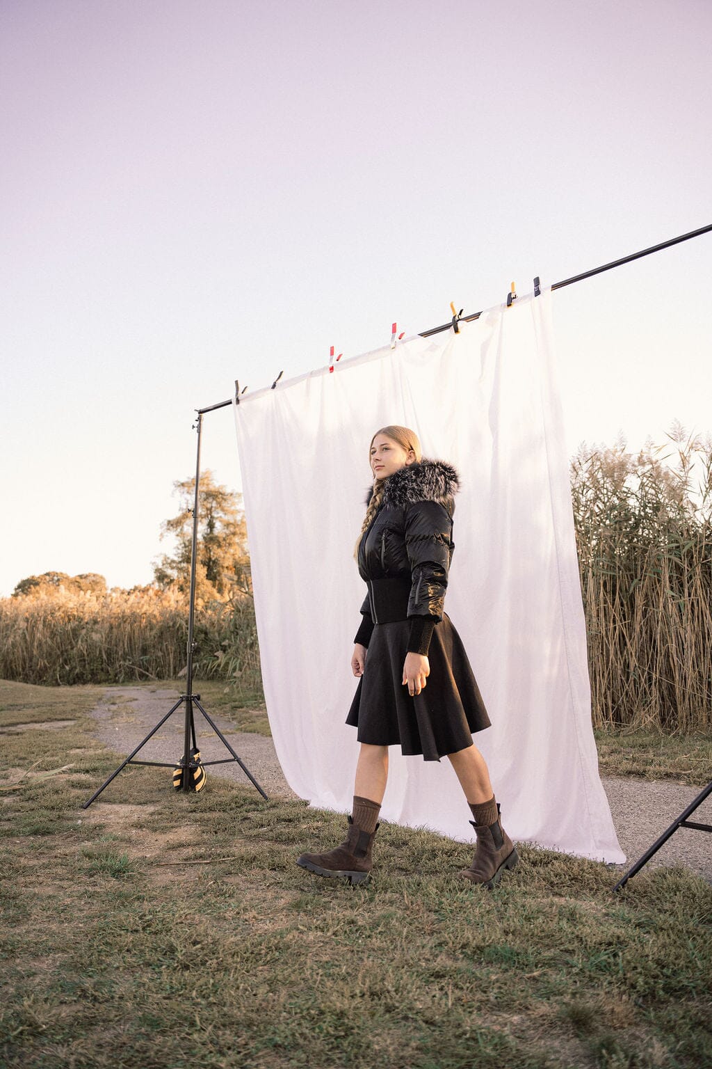 Elegy Tall Waistband Teens Down Coat - Black Liquid Shine No Fur Coat IBIS Outerwear