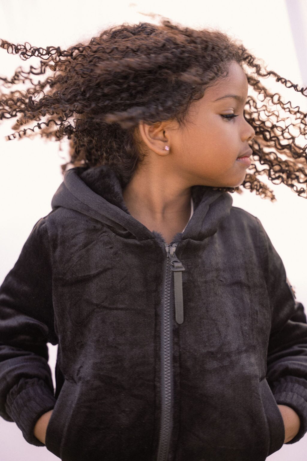 Lyric Black Velour Girls Warm Hoodie Coat IBIS Outerwear