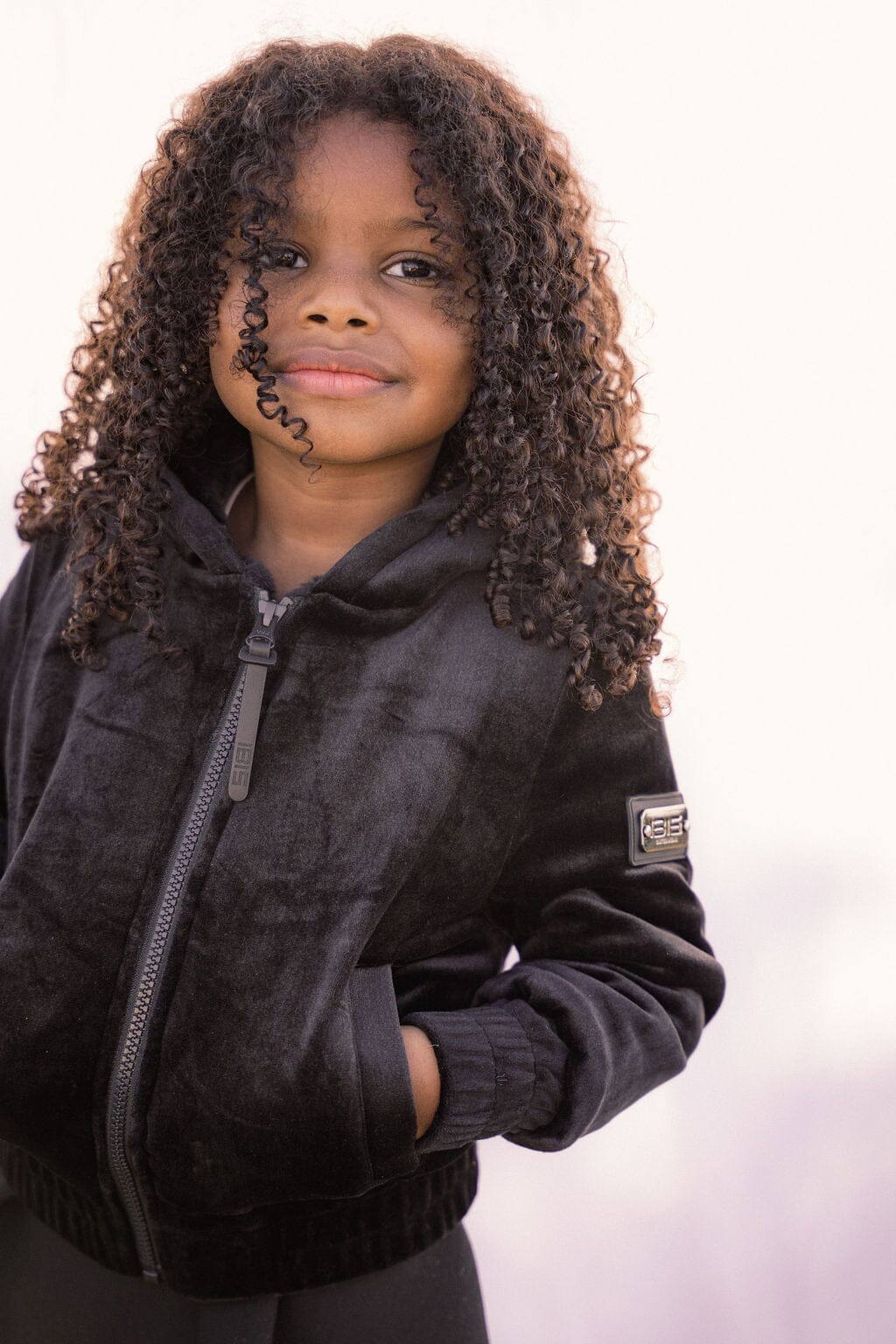 Lyric Black Velour Girls Warm Hoodie Coat IBIS Outerwear