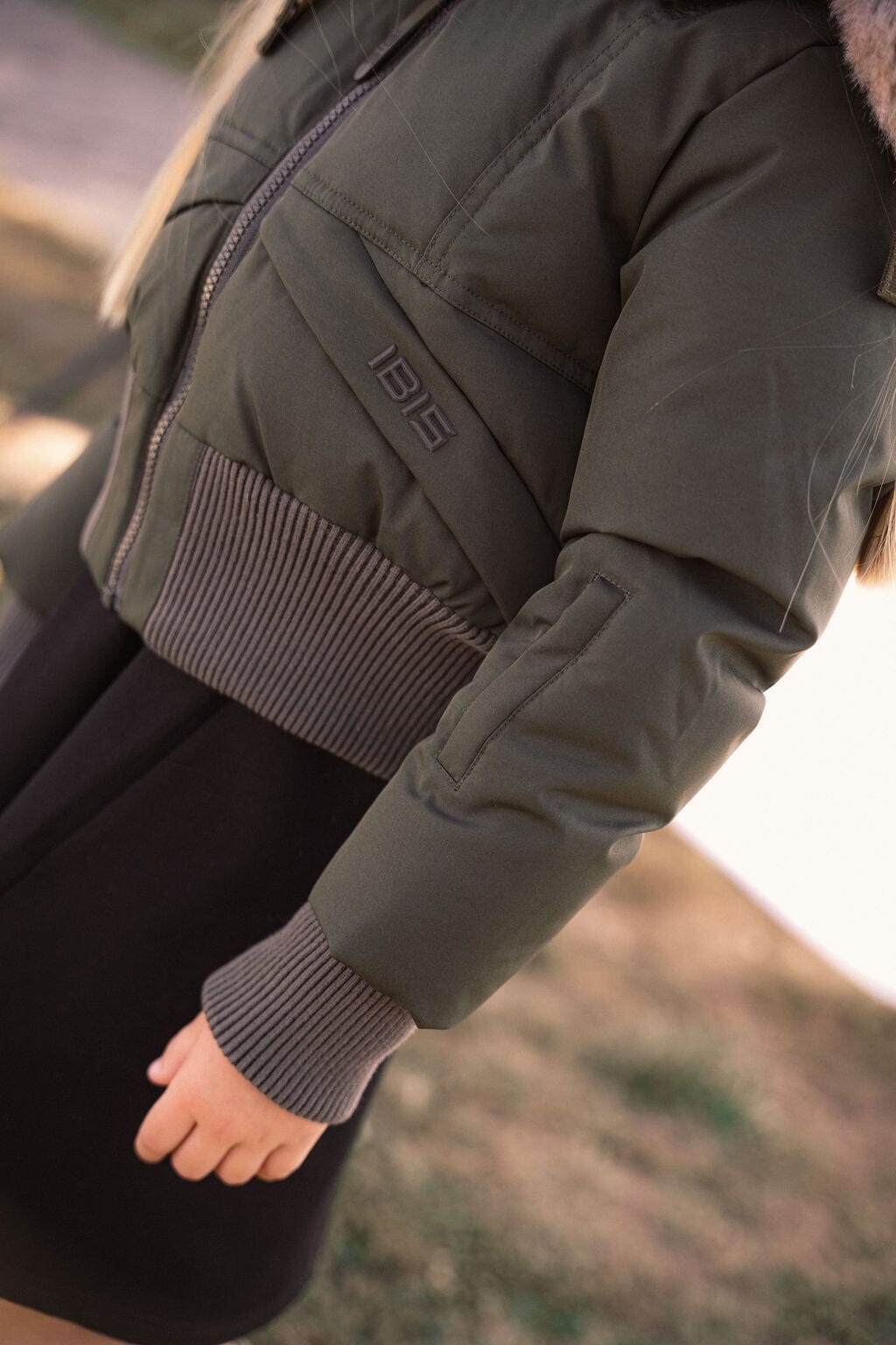 Narrative Covered Pocket Girls Down Coat - Olive Green Coat IBIS Outerwear