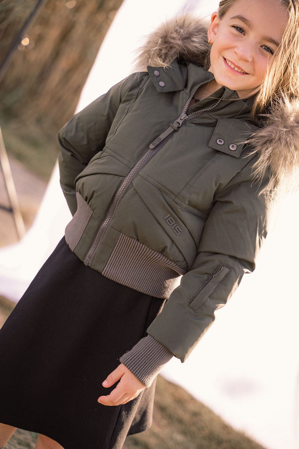 Narrative Covered Pocket Girls Down Coat - Olive Green Coat IBIS Outerwear