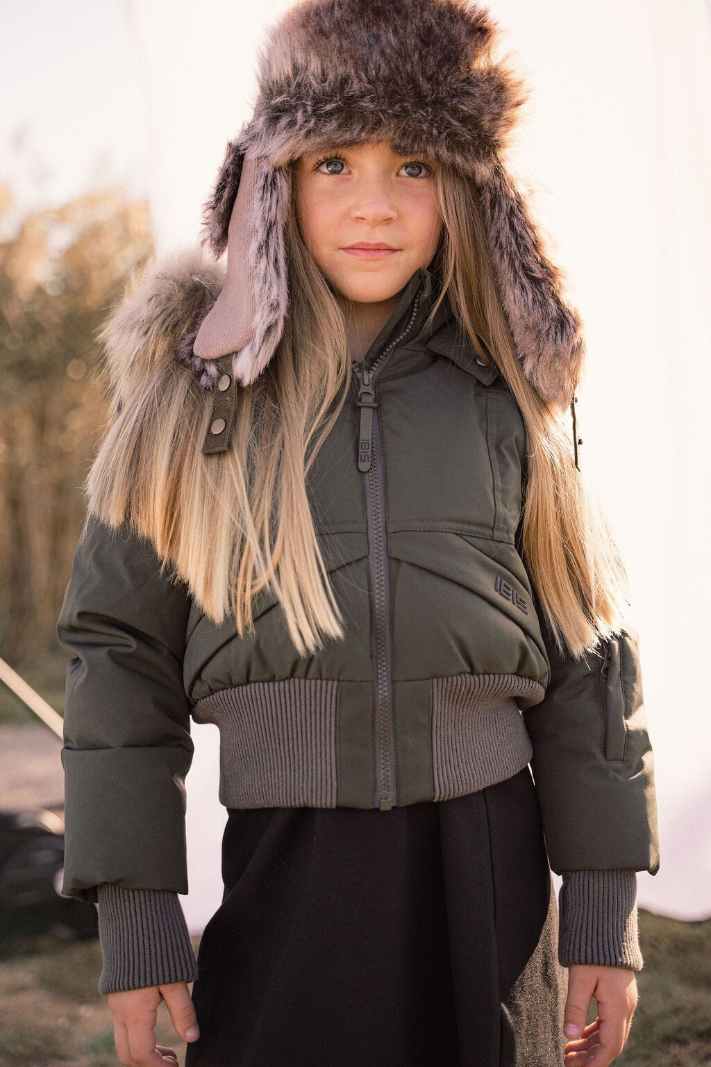Narrative Covered Pocket Girls Down Coat - Olive Green Coat IBIS Outerwear