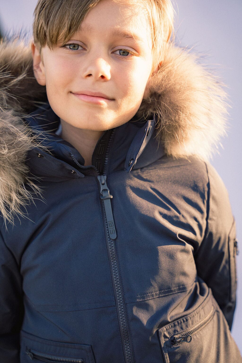 Prologue Square Pocket Boys Down Coat - Navy with Fur Coat IBIS Outerwear