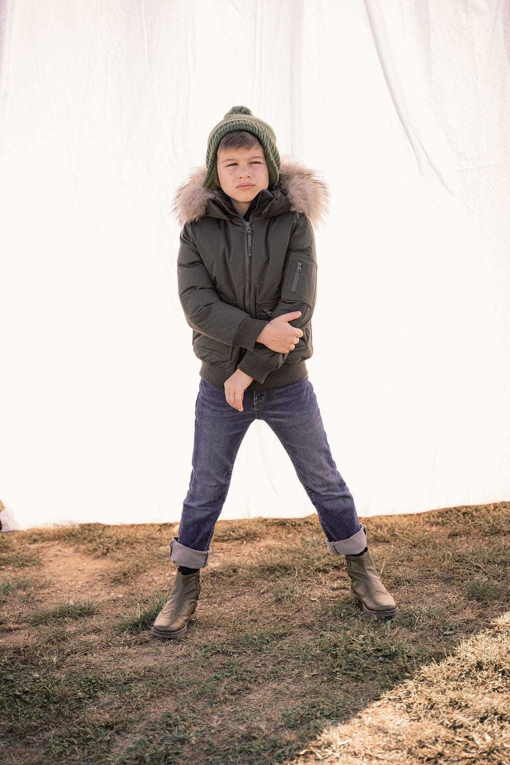 Prologue Square Pocket Boys Down Coat - Olive Green Coat IBIS Outerwear