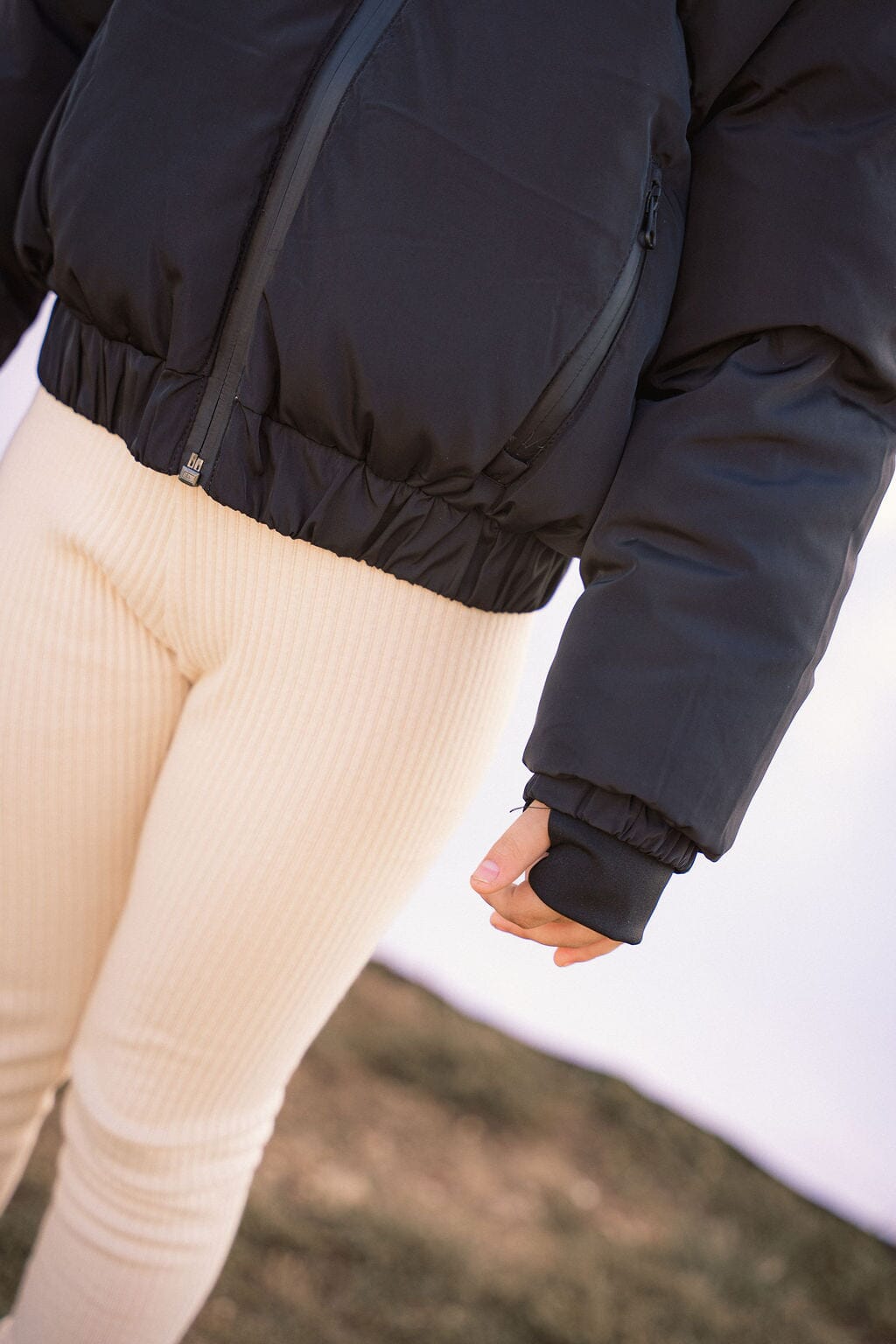 Sonnet Curved Seam Bomber Girls Down Coat - Black Coat IBIS Outerwear