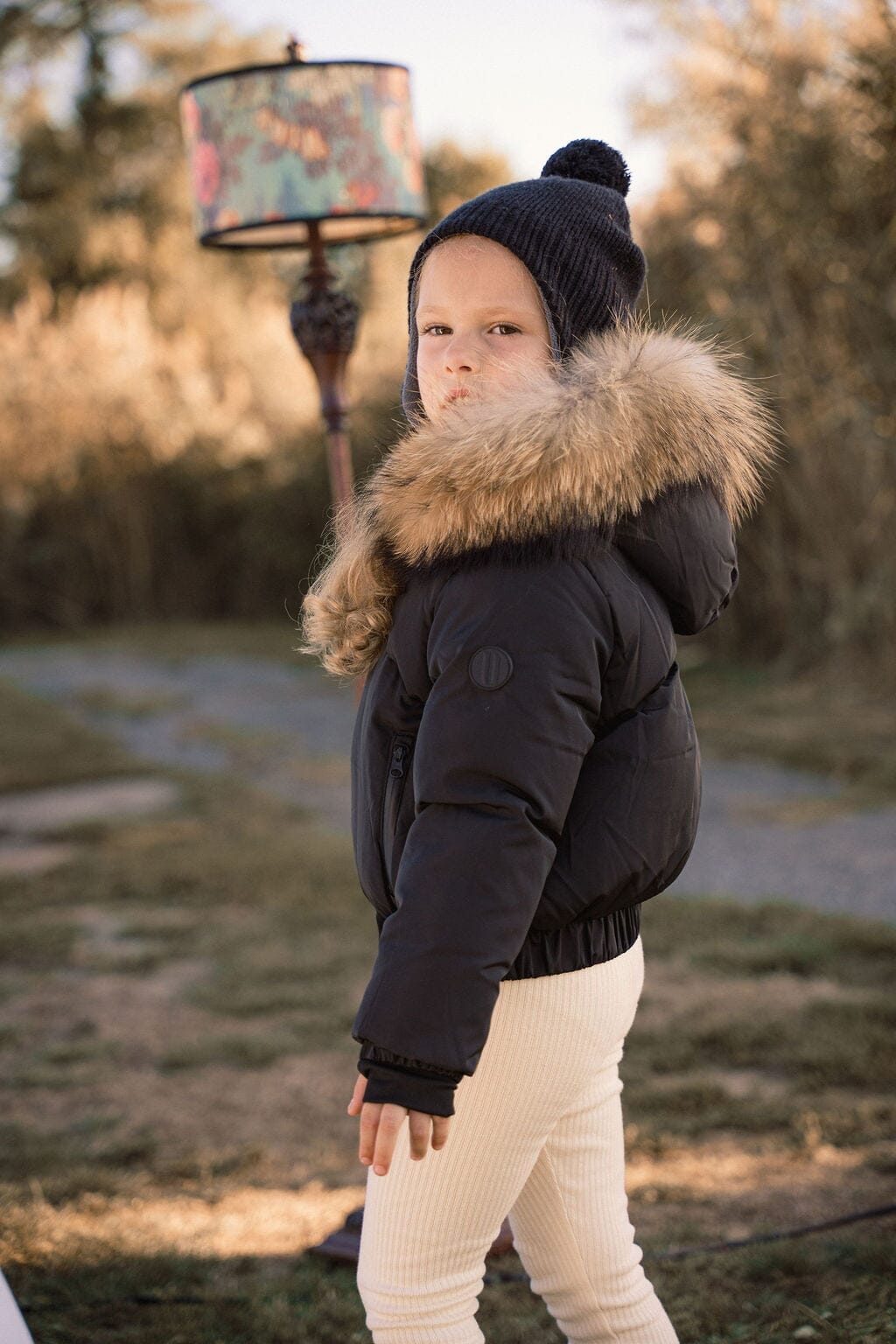 Sonnet Curved Seam Bomber Girls Down Coat - Black Coat IBIS Outerwear