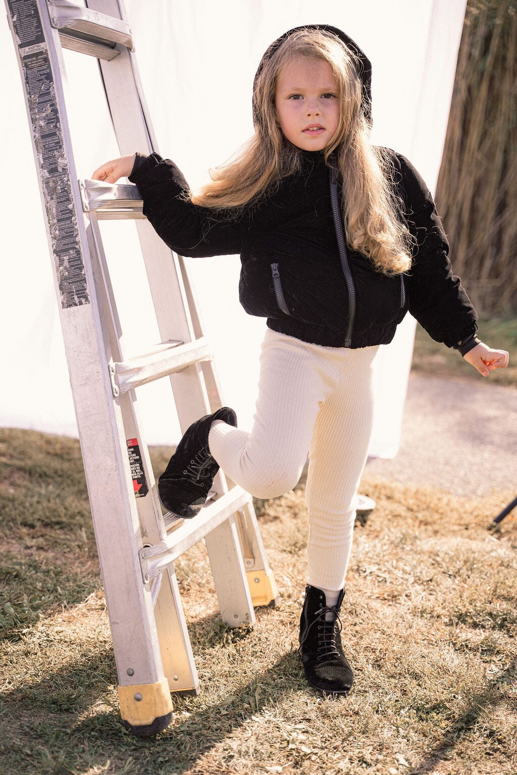 Sonnet Curved Seam Bomber Girls Down Coat - Black Velvet Coat IBIS Outerwear