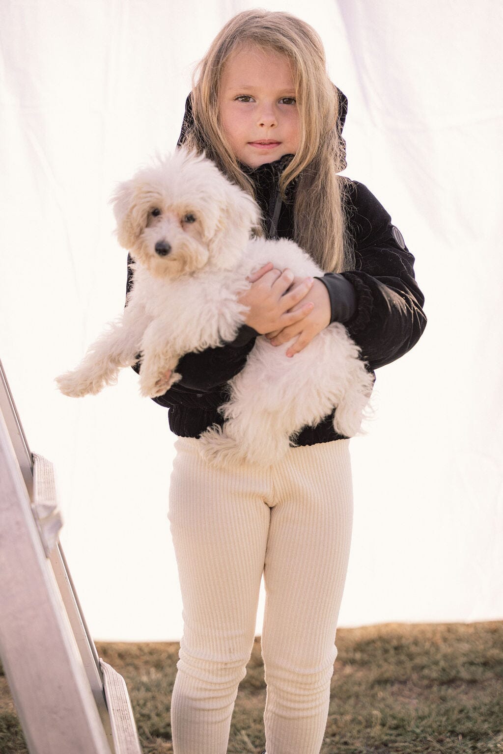 Sonnet Curved Seam Bomber Girls Down Coat - Black Velvet Coat IBIS Outerwear