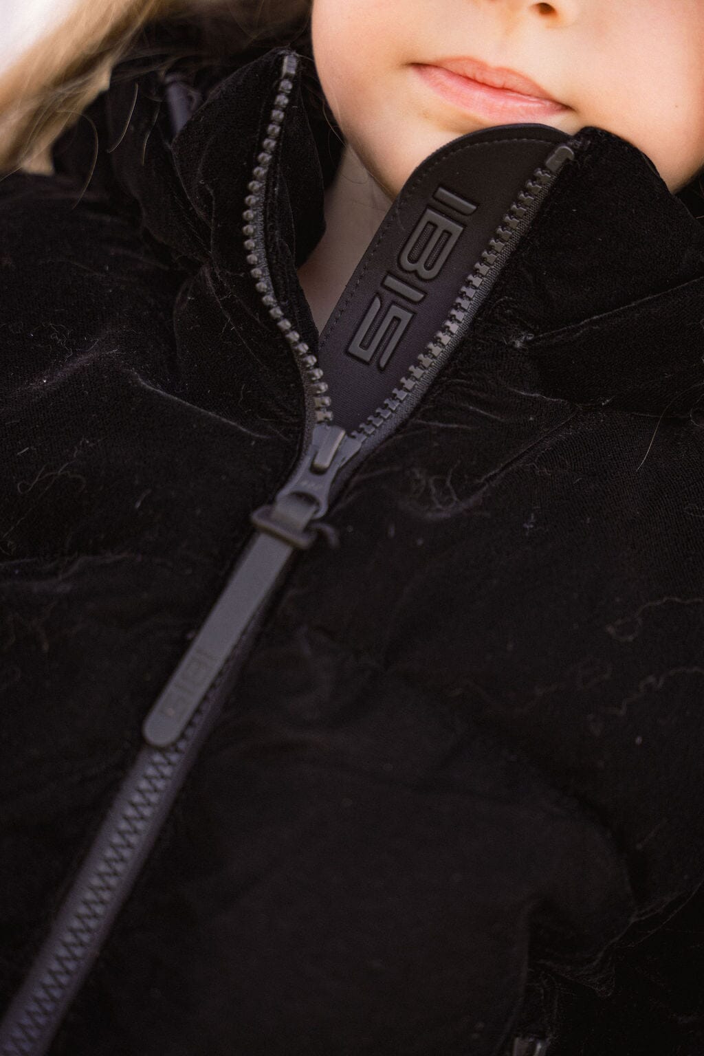 Sonnet Curved Seam Bomber Girls Down Coat - Black Velvet Coat IBIS Outerwear