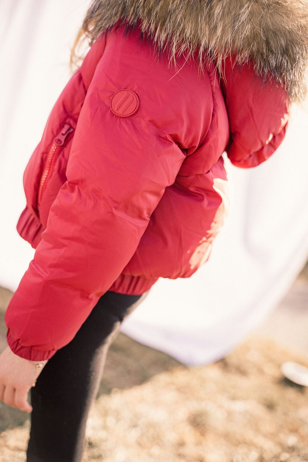Sonnet Curved Seam Bomber Girls Down Coat - Haute Red Coat IBIS Outerwear