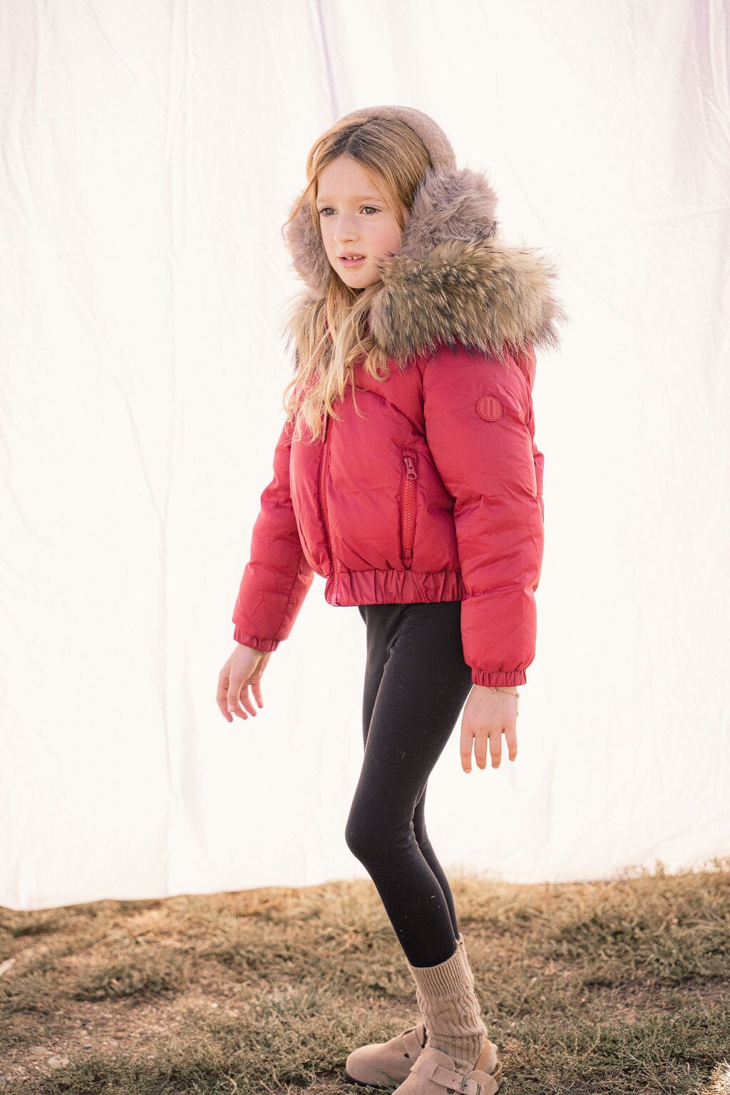 Sonnet Curved Seam Bomber Girls Down Coat - Haute Red Coat IBIS Outerwear