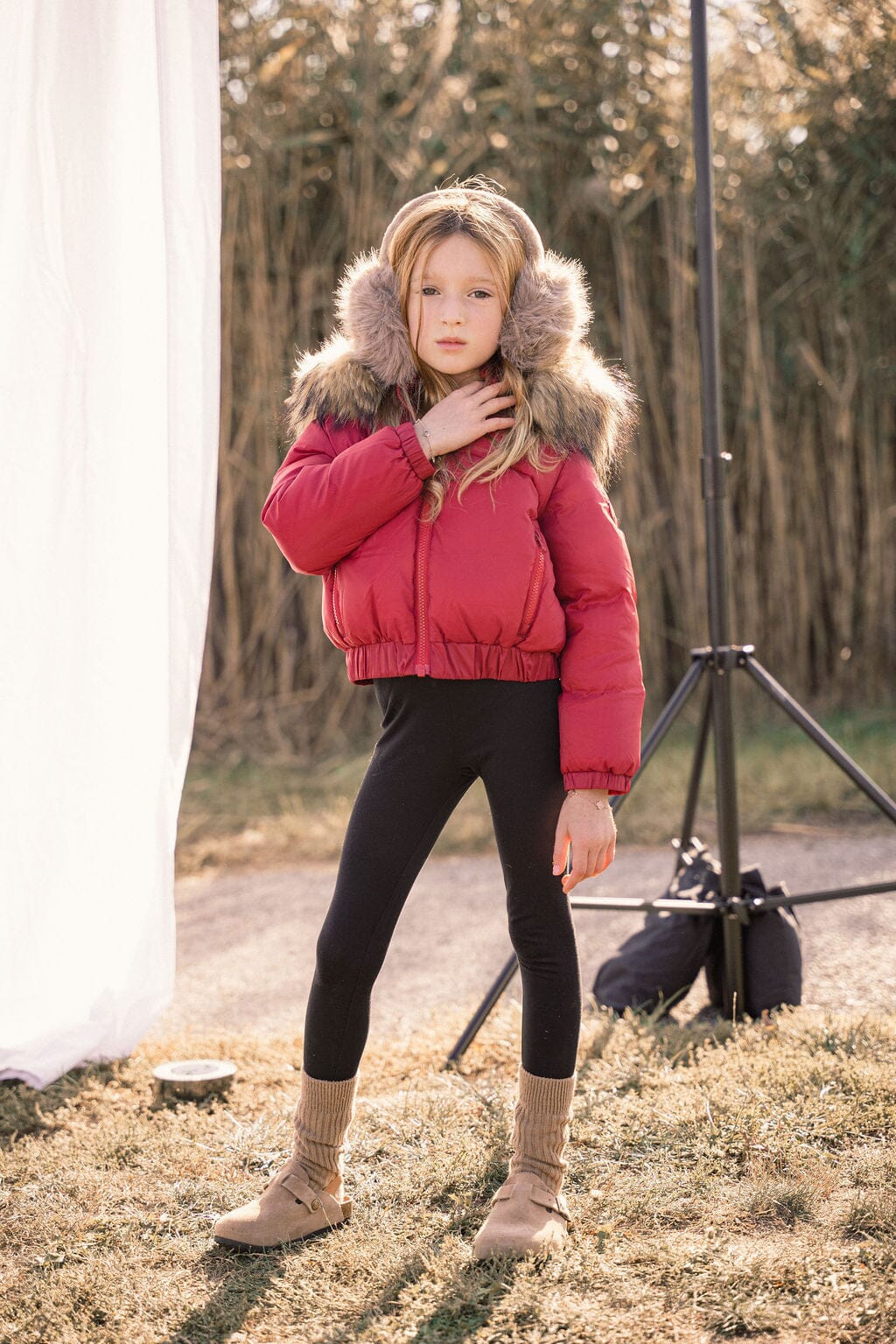 Sonnet Curved Seam Bomber Girls Down Coat - Haute Red Coat IBIS Outerwear