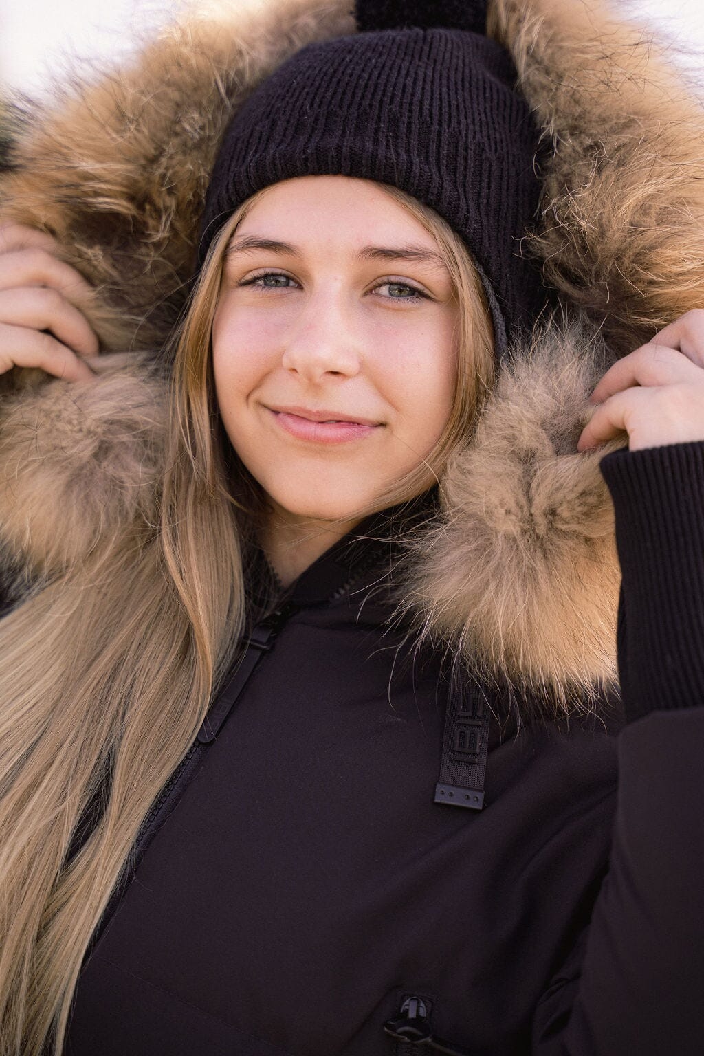 Story Blouson Teens Down Coat - Black with Natural Fur Coat IBIS Outerwear