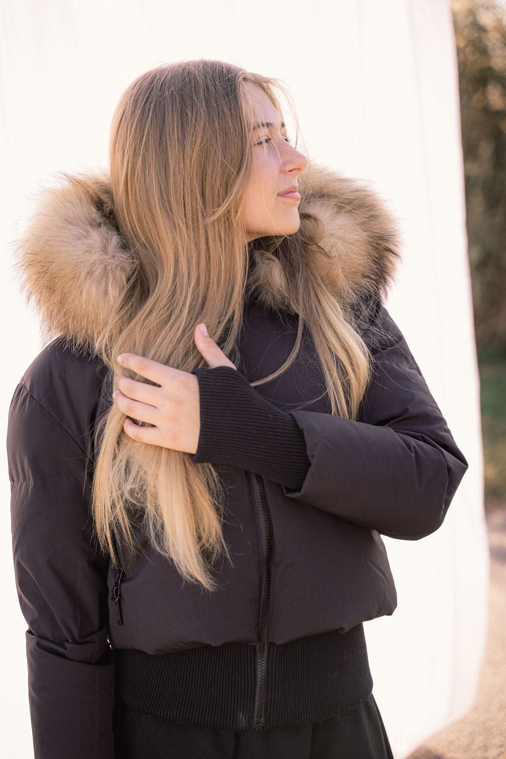 Story Blouson Teens Down Coat - Black with Natural Fur Coat IBIS Outerwear