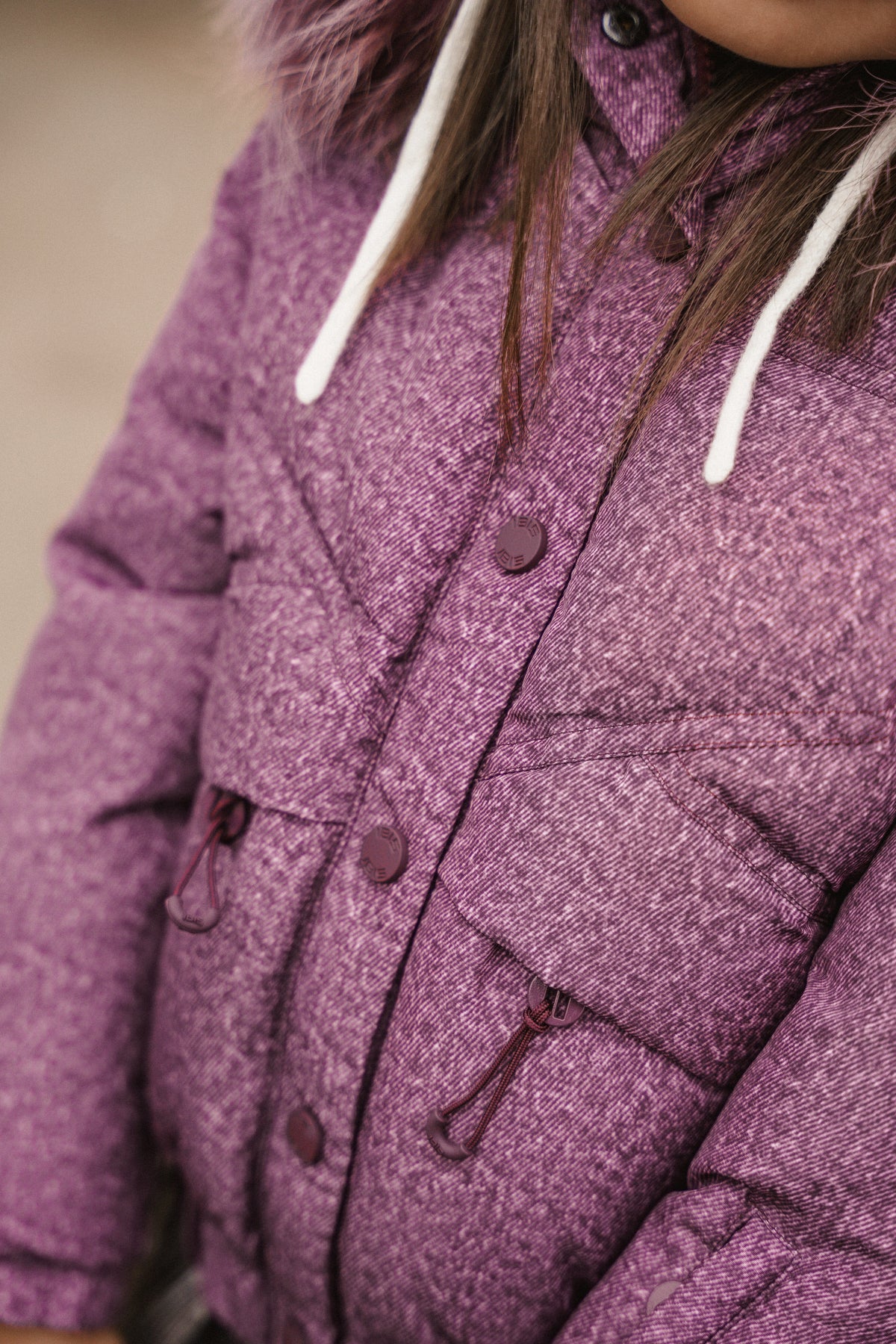 The Crossing Girls Covered Pocket Coat - Burgundy Denim Coat IBIS Outerwear