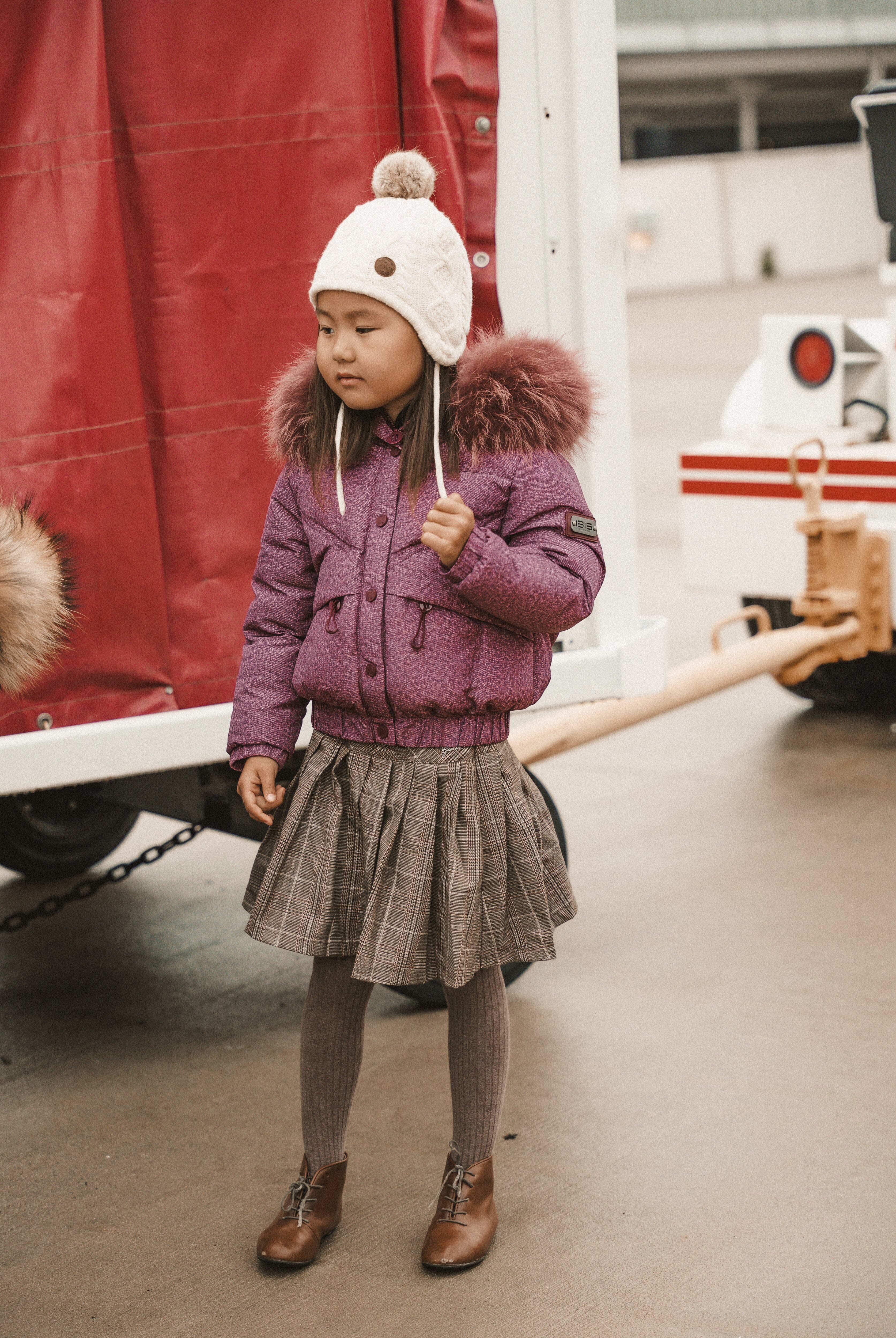 The Crossing Girls Covered Pocket Coat - Burgundy Denim Coat IBIS Outerwear