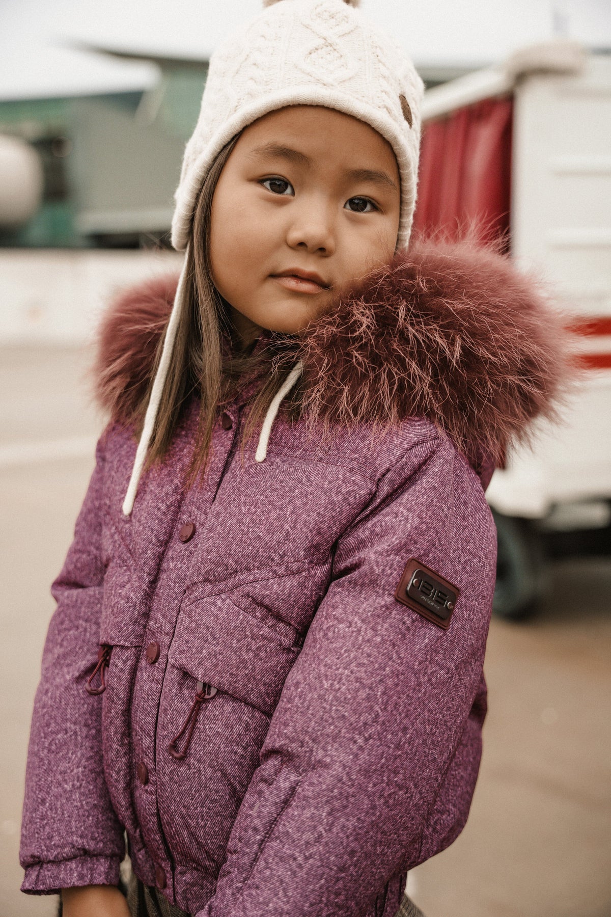 The Crossing Girls Covered Pocket Coat - Burgundy Denim Coat IBIS Outerwear