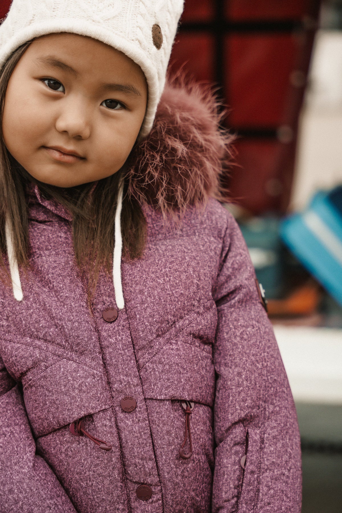 The Crossing Girls Covered Pocket Coat - Burgundy Denim Coat IBIS Outerwear