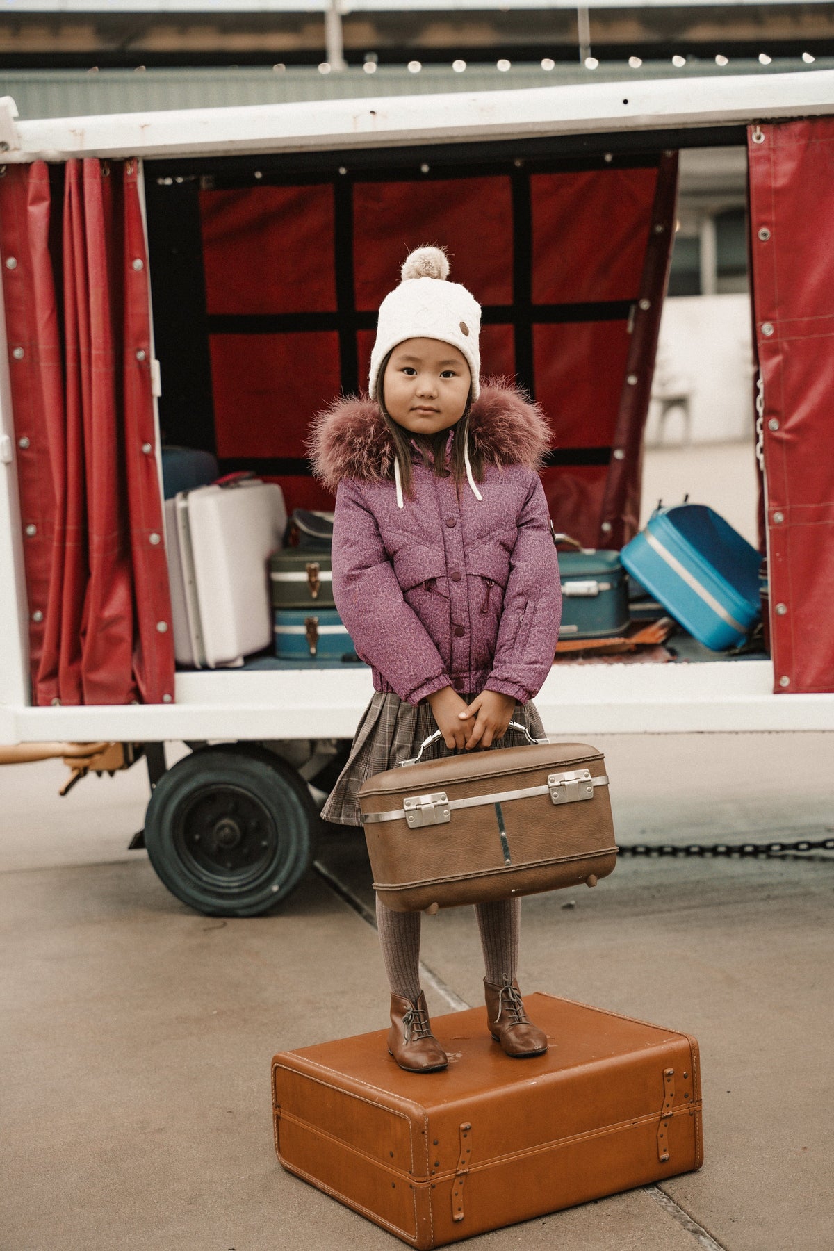 The Crossing Girls Covered Pocket Coat - Burgundy Denim Coat IBIS Outerwear
