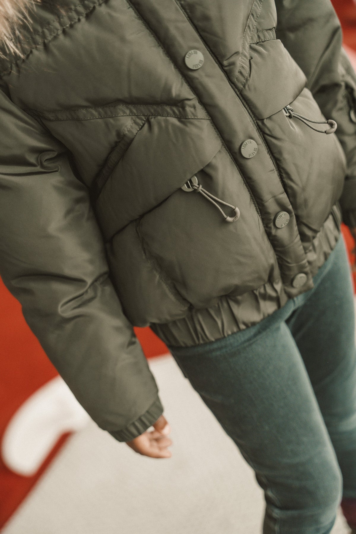 The Crossing Girls Covered Pocket Coat - Olive Green Coat IBIS Outerwear