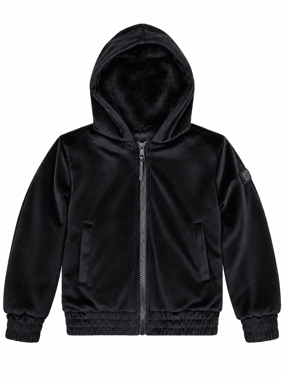The Fast black velour hoodie with plush black faux fur lining