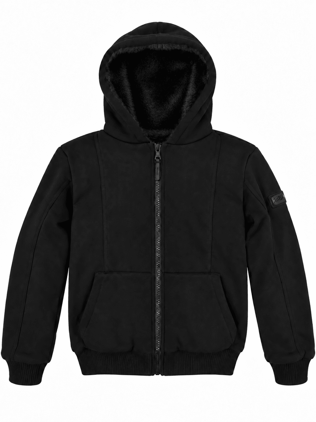 The Landing black Uni hoodie with short-pile plush black faux fur lining