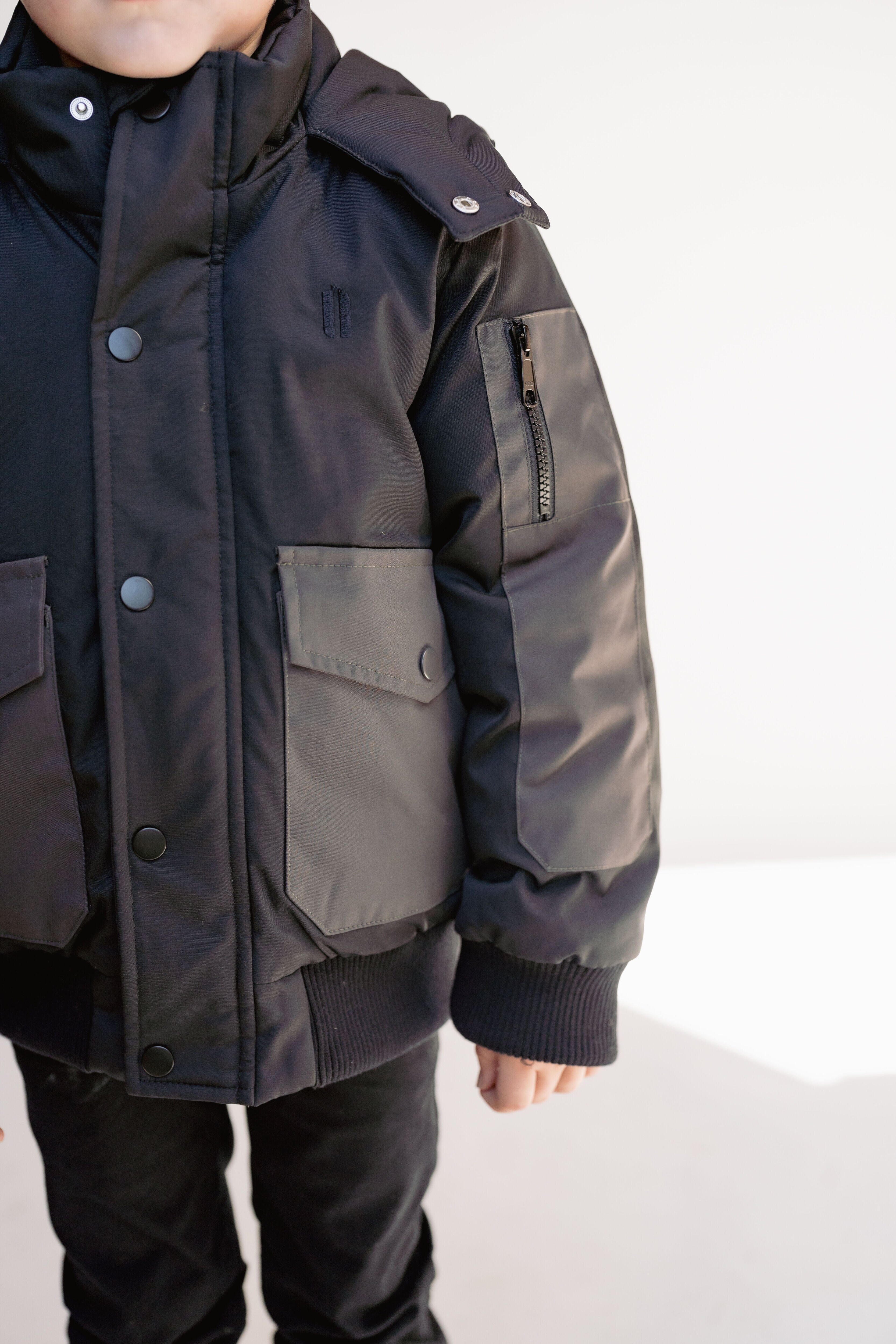 Urbanite Boy's Down Coat - Black with Olive Green Details Coat IBIS Outerwear