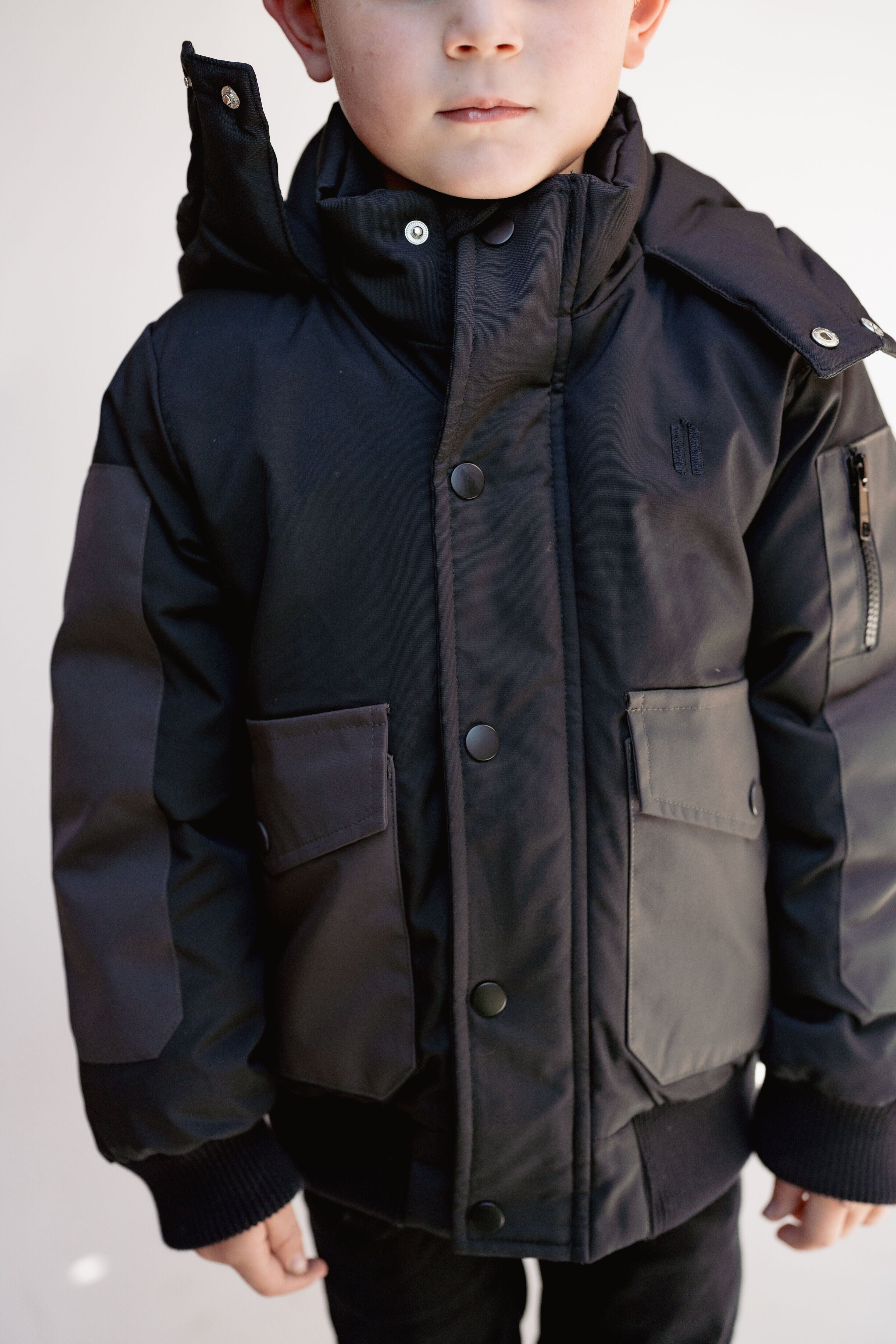 Urbanite Boy's Down Coat - Black with Olive Green Details Coat IBIS Outerwear