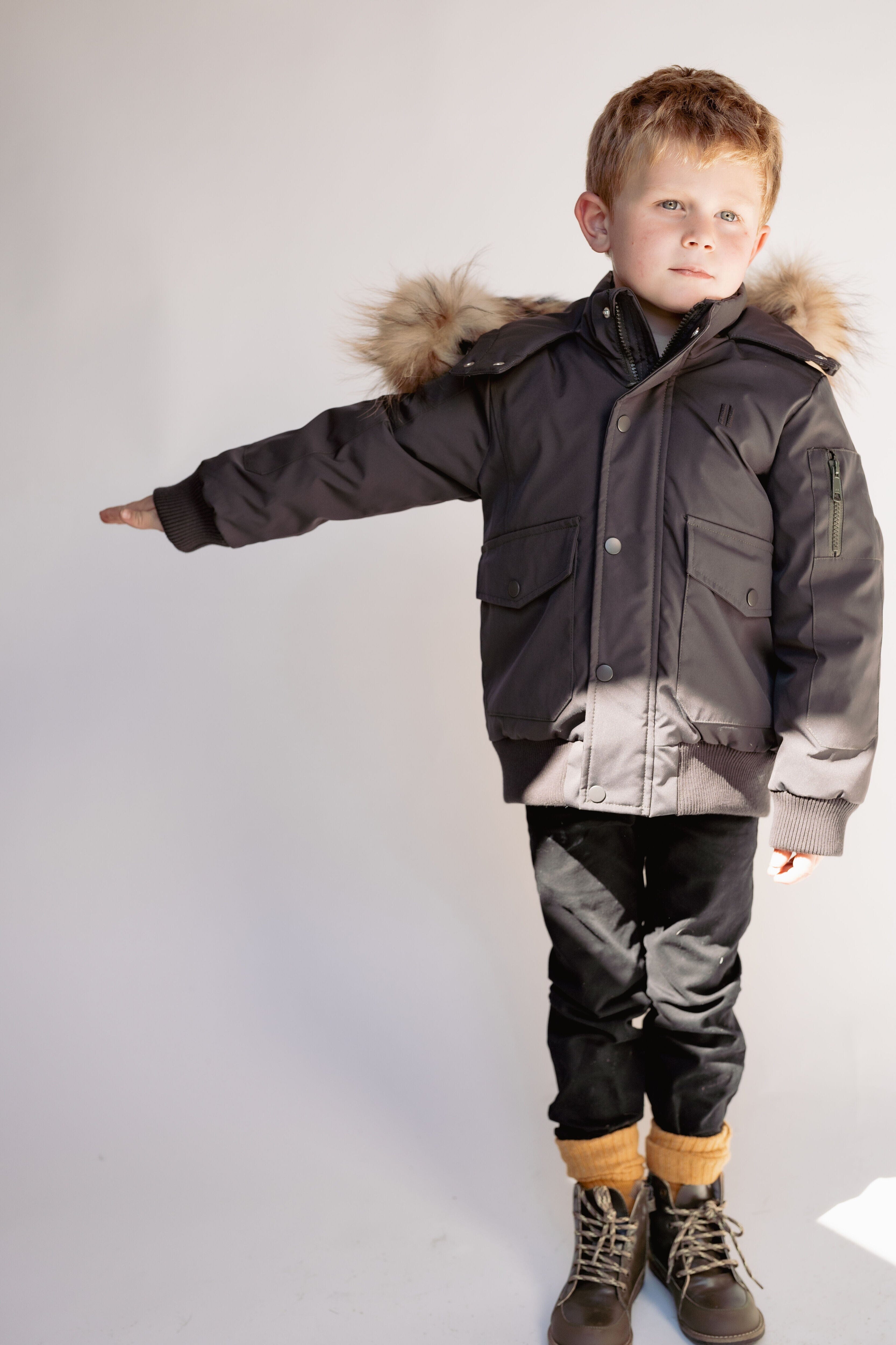 Urbanite Boy's Down Coat with Fur - Olive Green Coat IBIS Outerwear