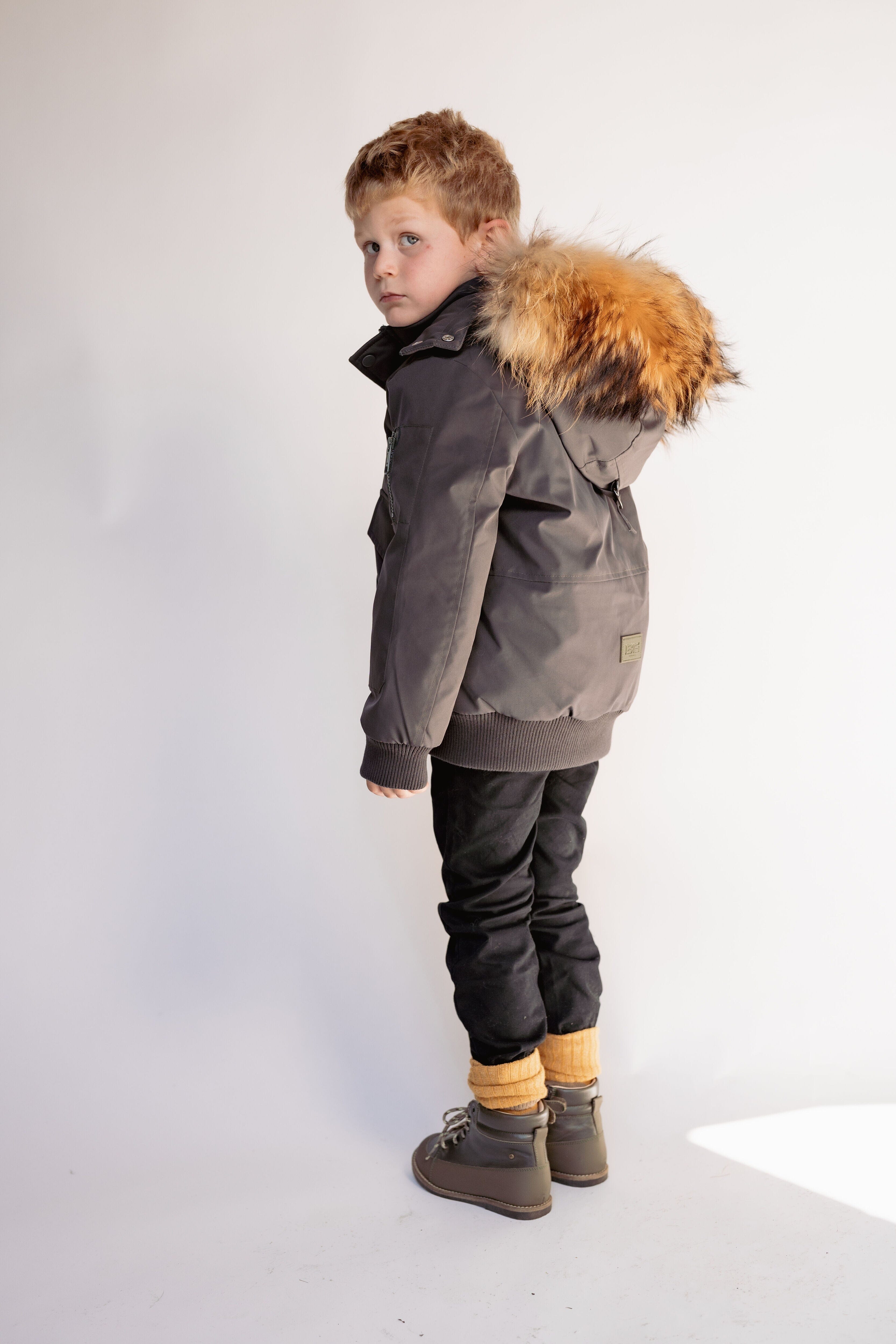 Urbanite Boy's Down Coat with Fur - Olive Green Coat IBIS Outerwear