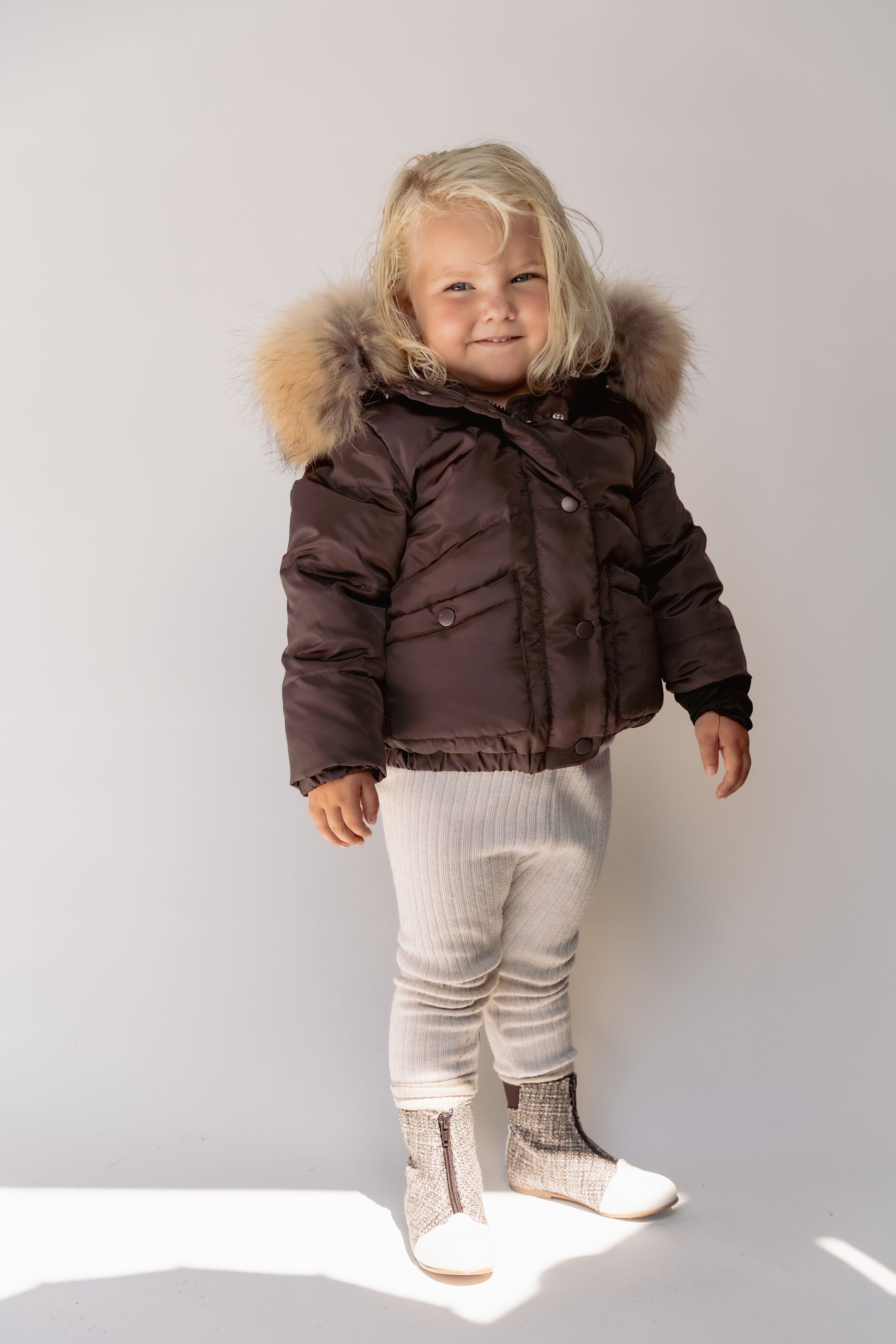 Avenue Girls Down Coat - Cranberry/Brown