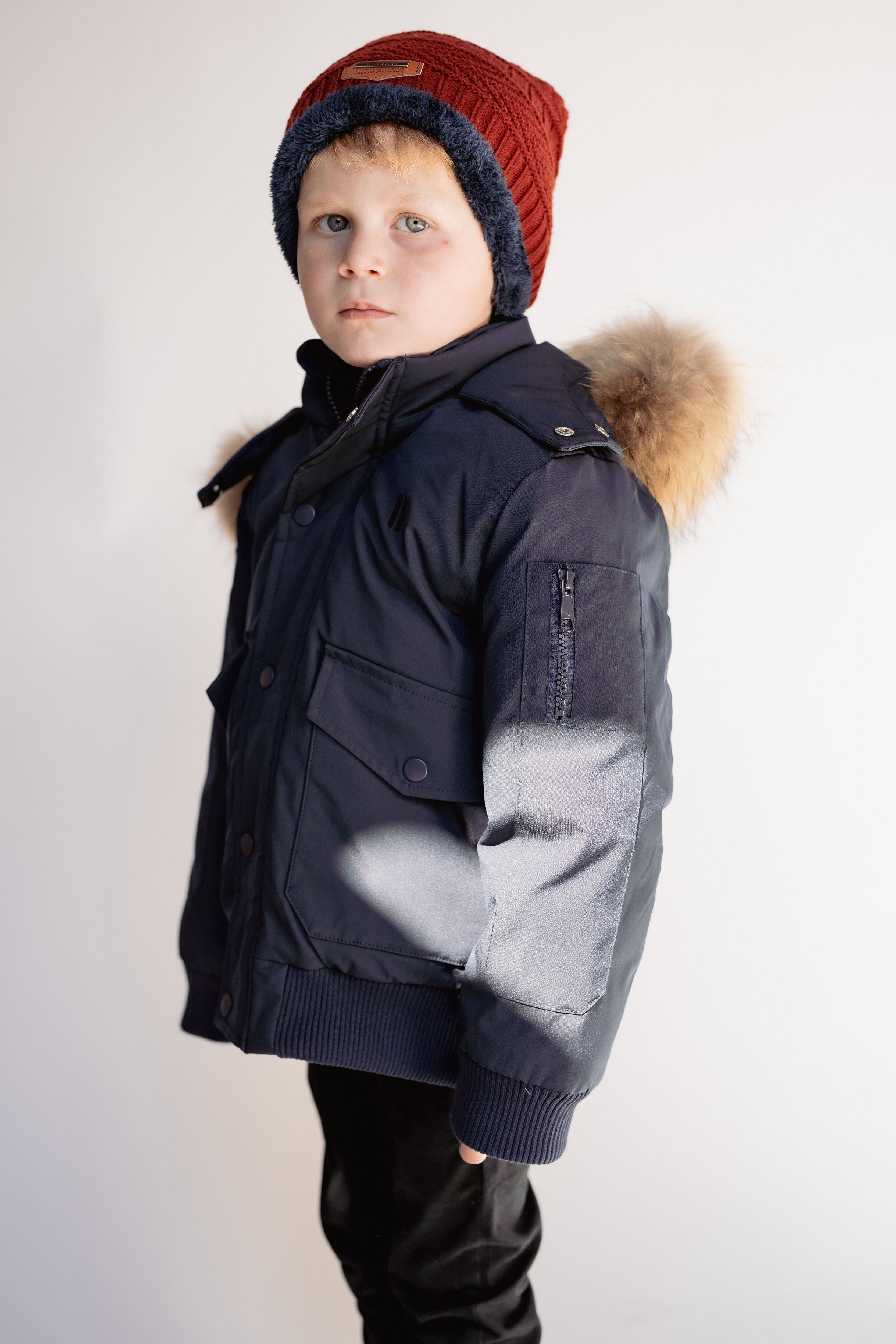 Urbanite Boy's Down Coat with Fur - Navy