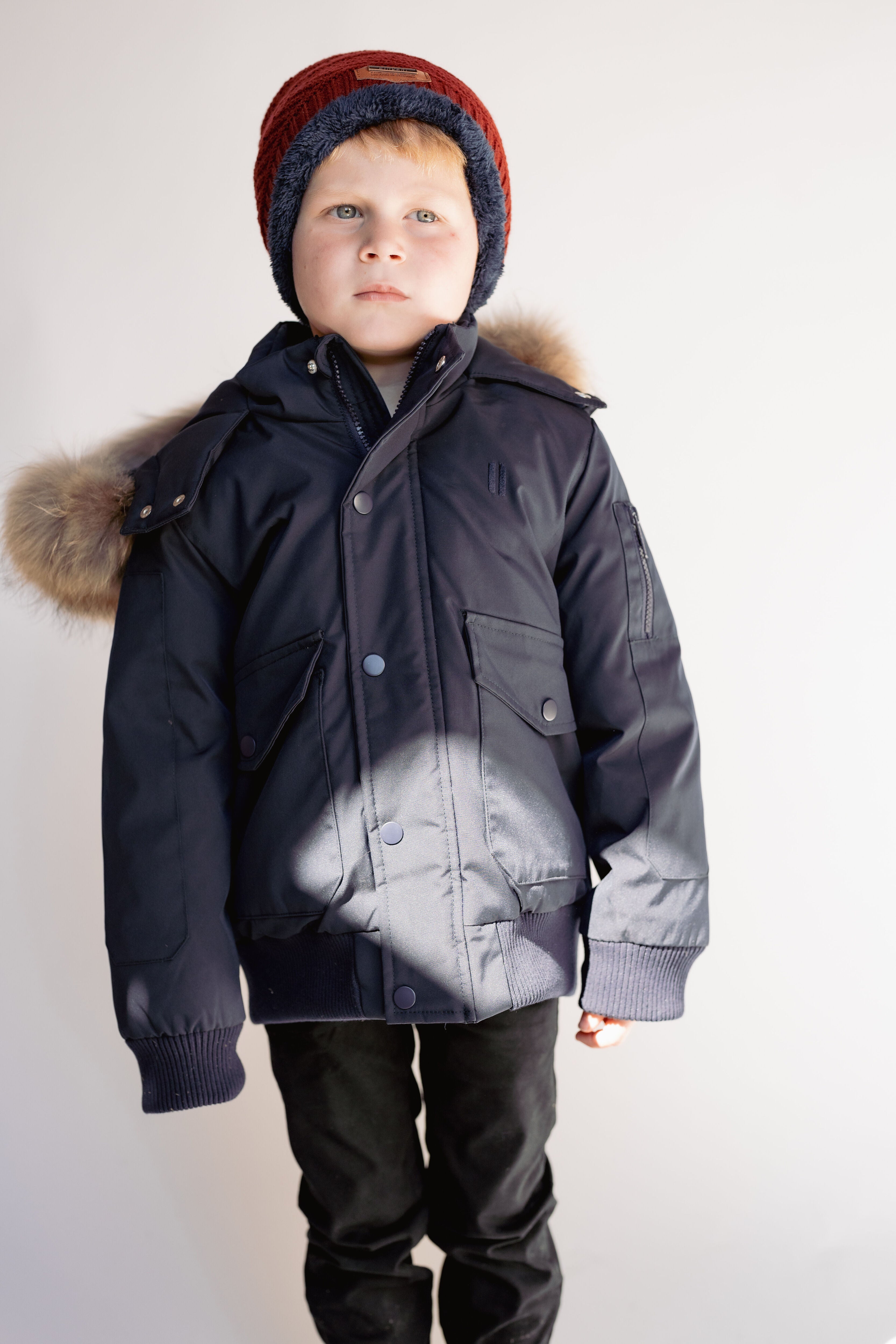 Urbanite Boy's Down Coat with Fur - Navy