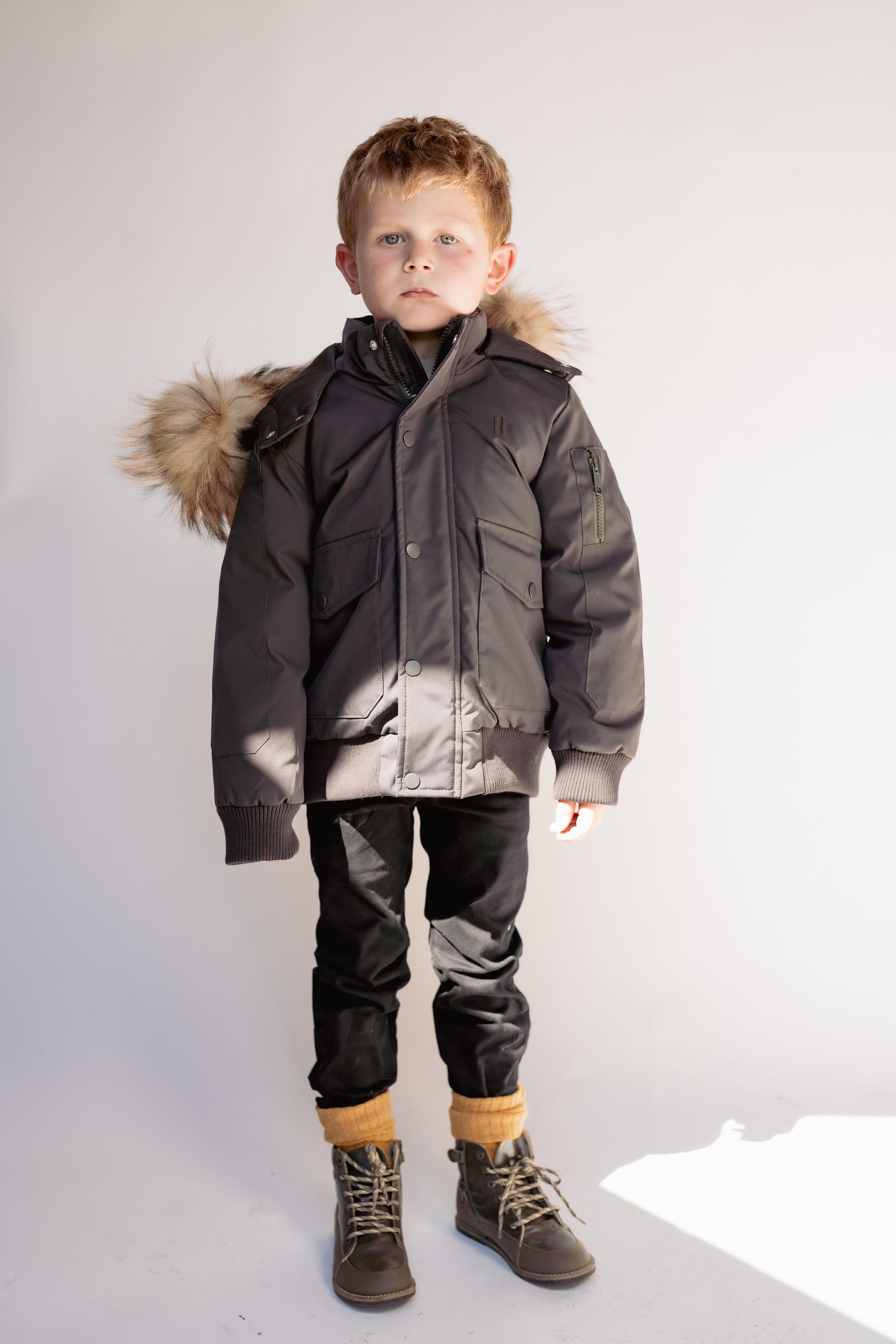 Urbanite Boy's Down Coat with Fur - Olive Green