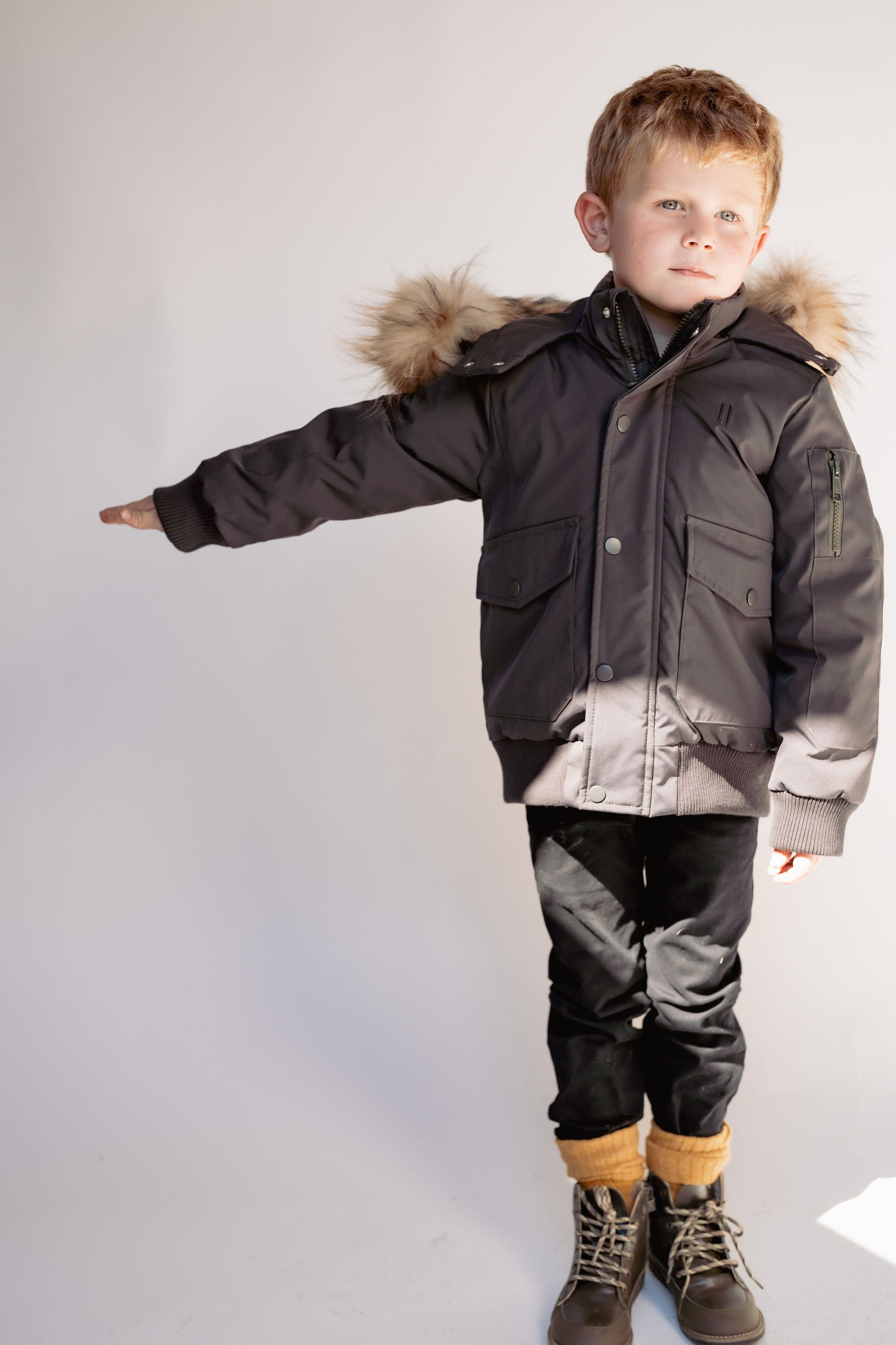 Urbanite Boy's Down Coat with Fur - Olive Green