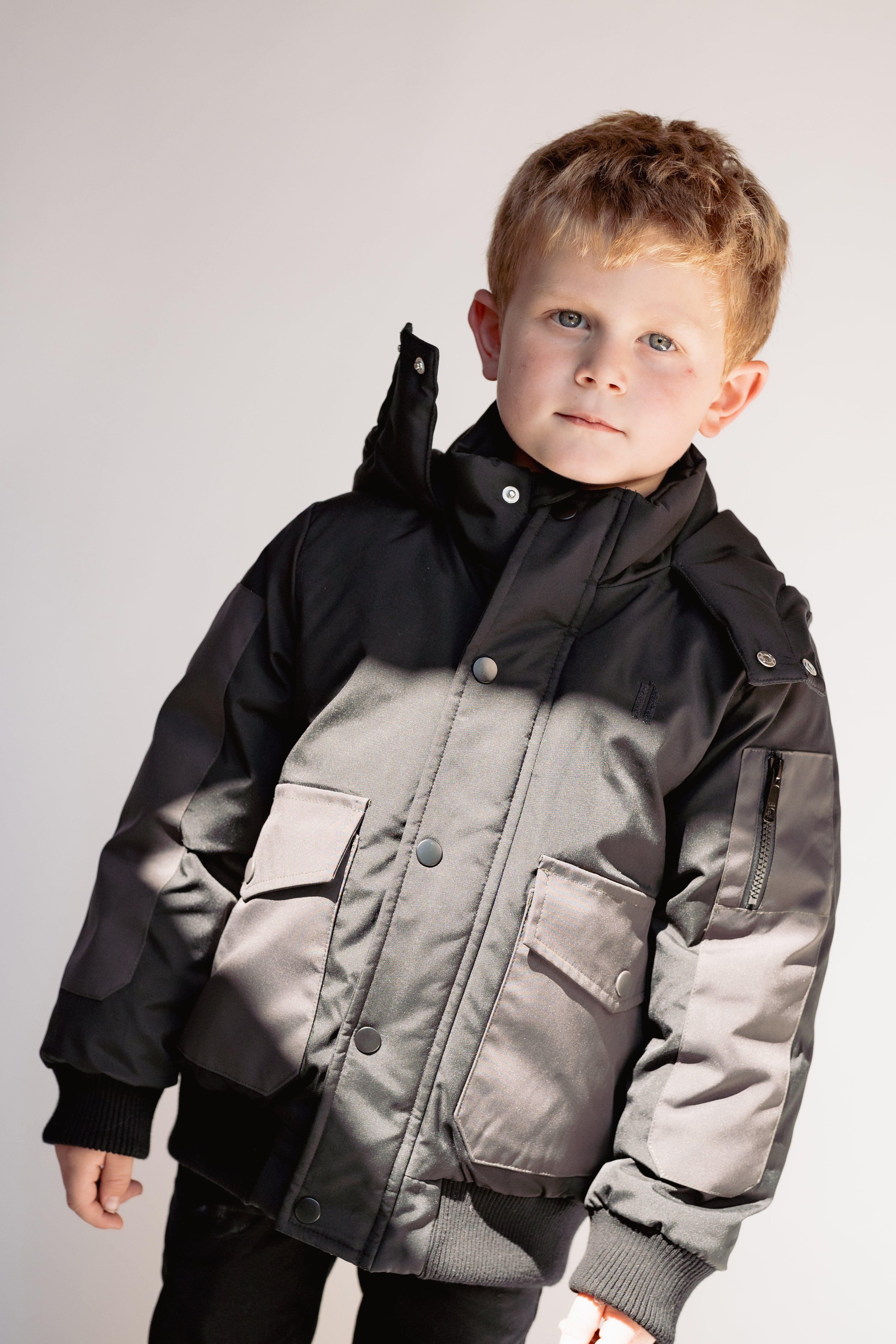 Urbanite Boy's Down Coat - Black with Olive Green Details