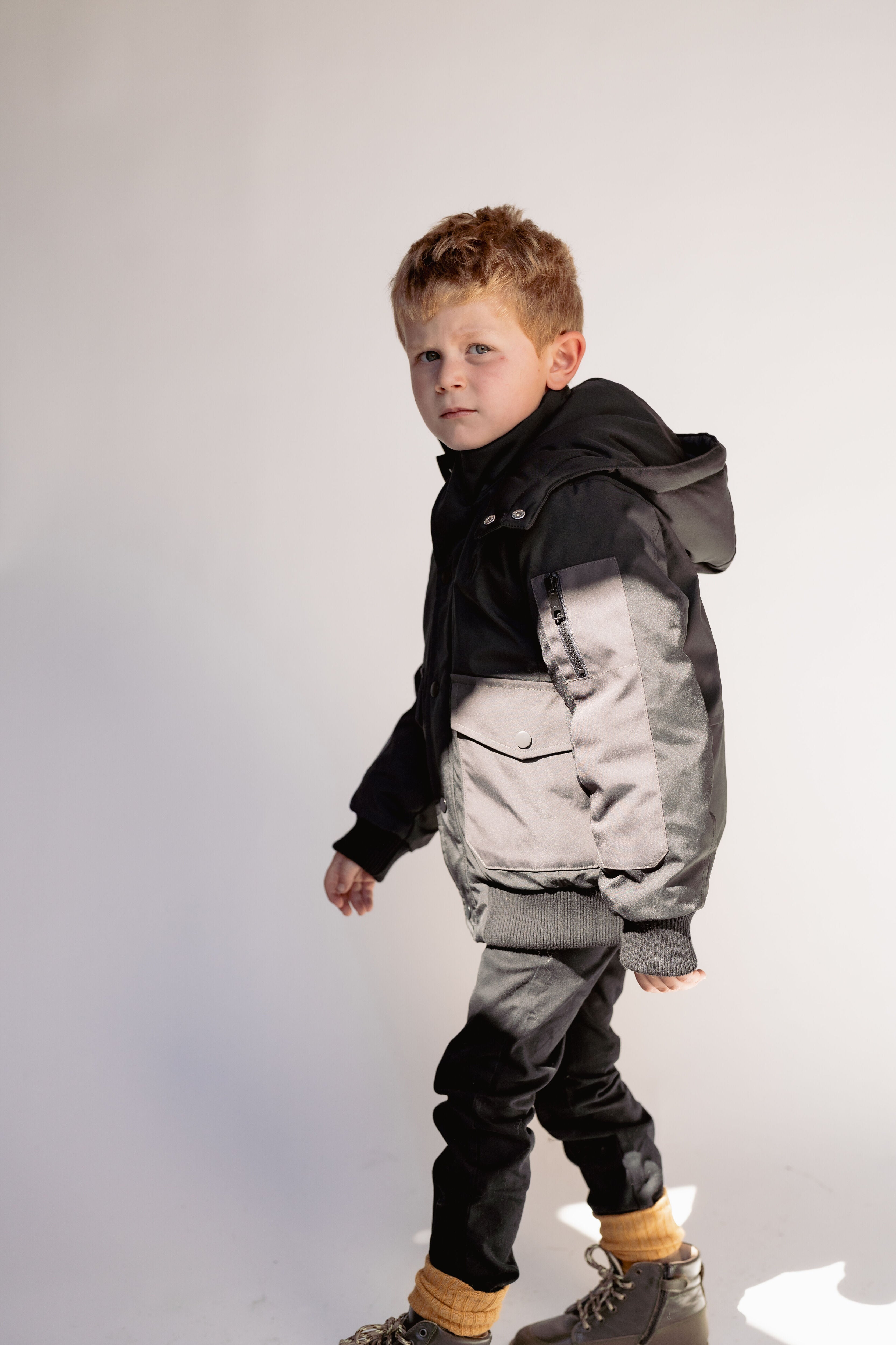 Urbanite Boy's Down Coat - Black with Olive Green Details