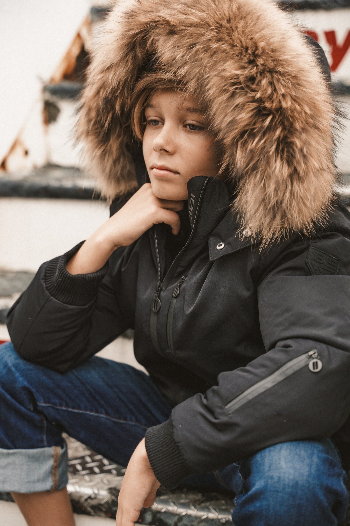 IBIS Forward Boys' Zipper Pocket Coat hood and natural fur detail