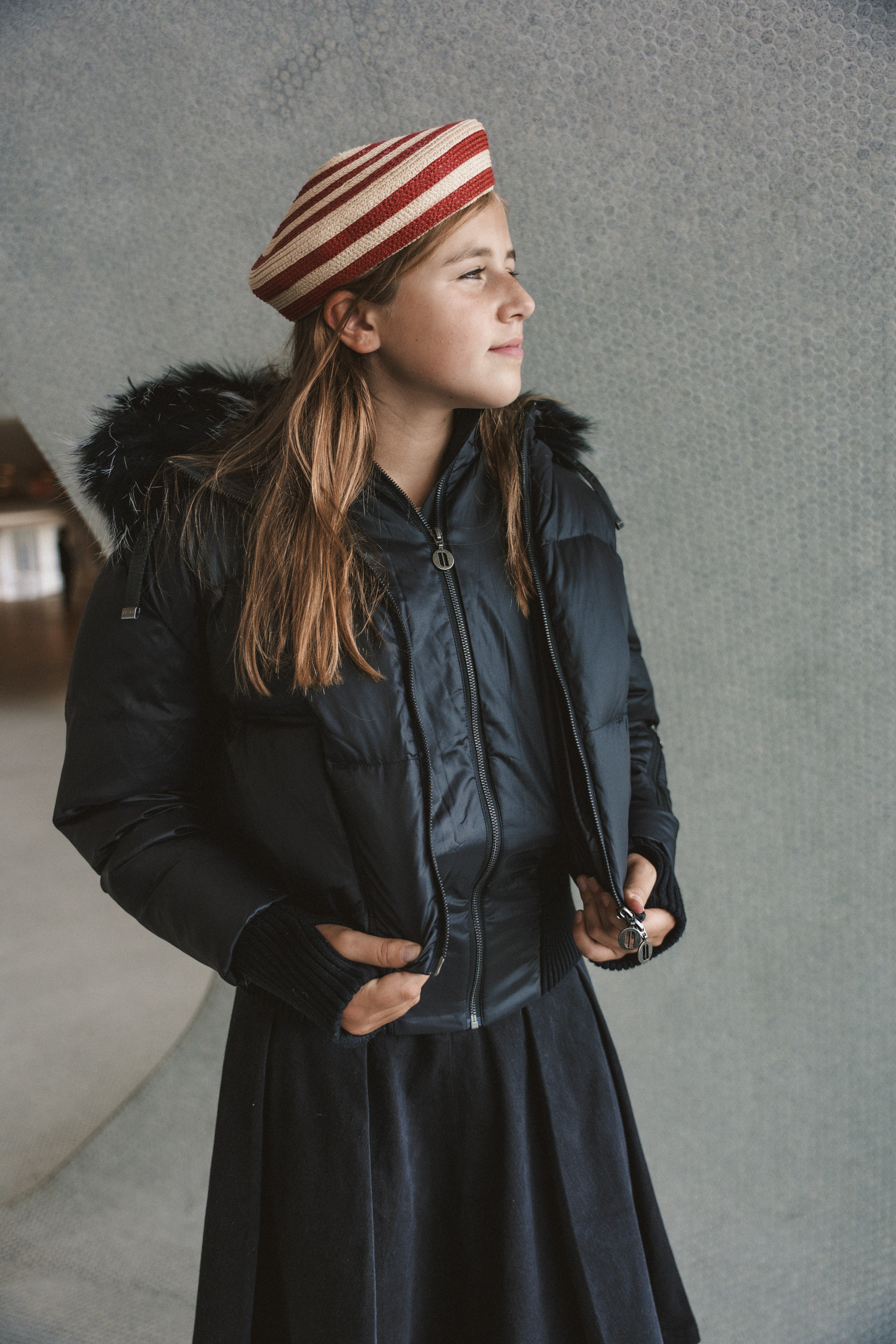 The Beyond Teen Double Zipper Coat - Black Semi Shine