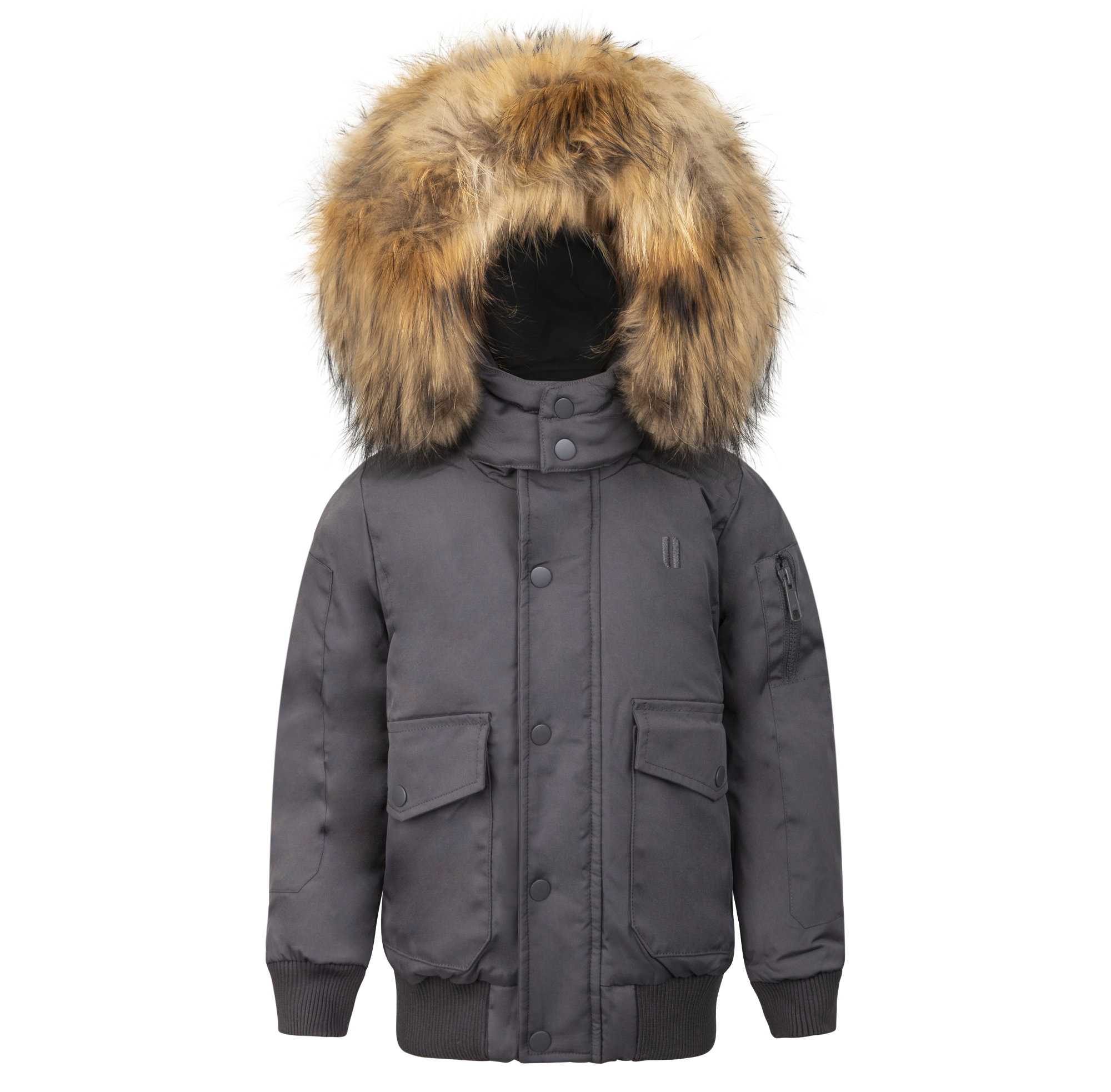 Urbanite Boy's Down Coat with Fur - Grey