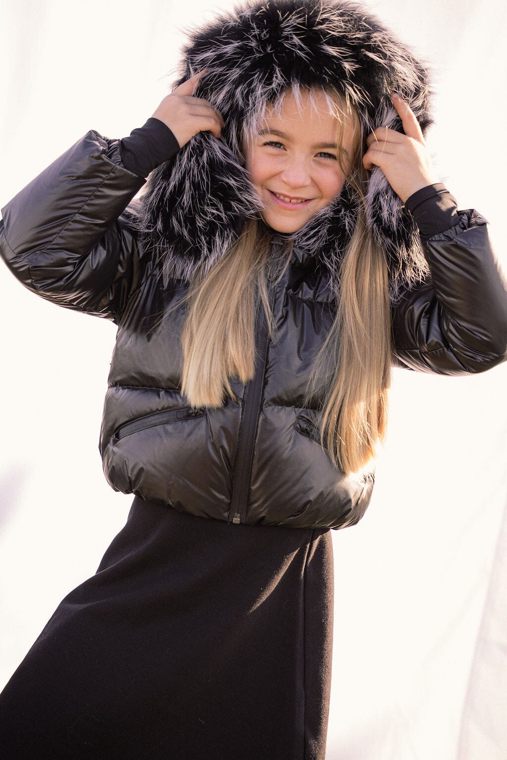 Ballad Puffer Coat Girls Down Coat - Black with Fur Coat IBIS Outerwear 