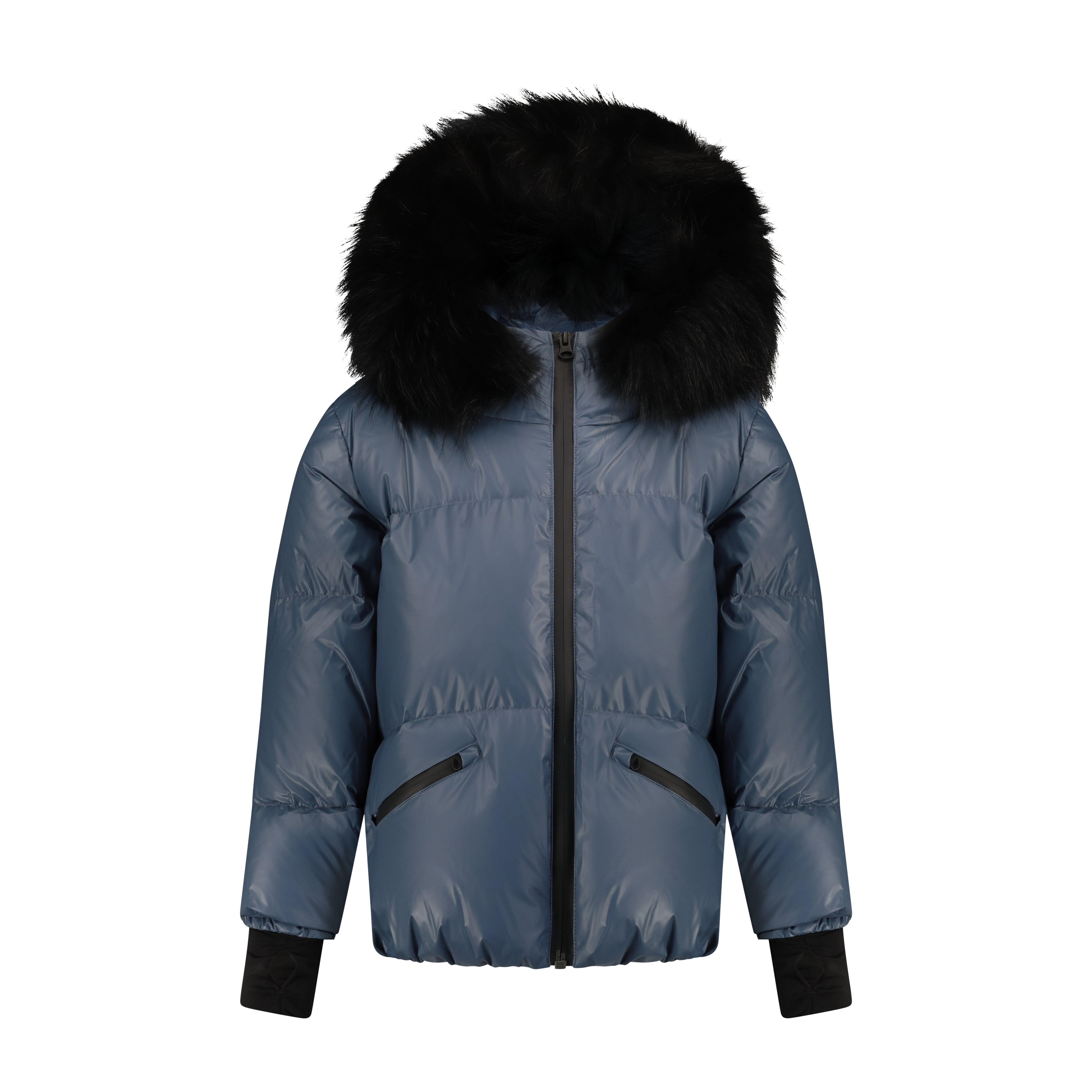 Ballad Puffer Coat Girls Down Coat - Off Blue with Fur Coat IBIS Outerwear 
